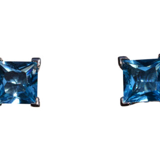 The 128th Street:  Princess Cut Blue Topaz Stud Earrings in White Gold