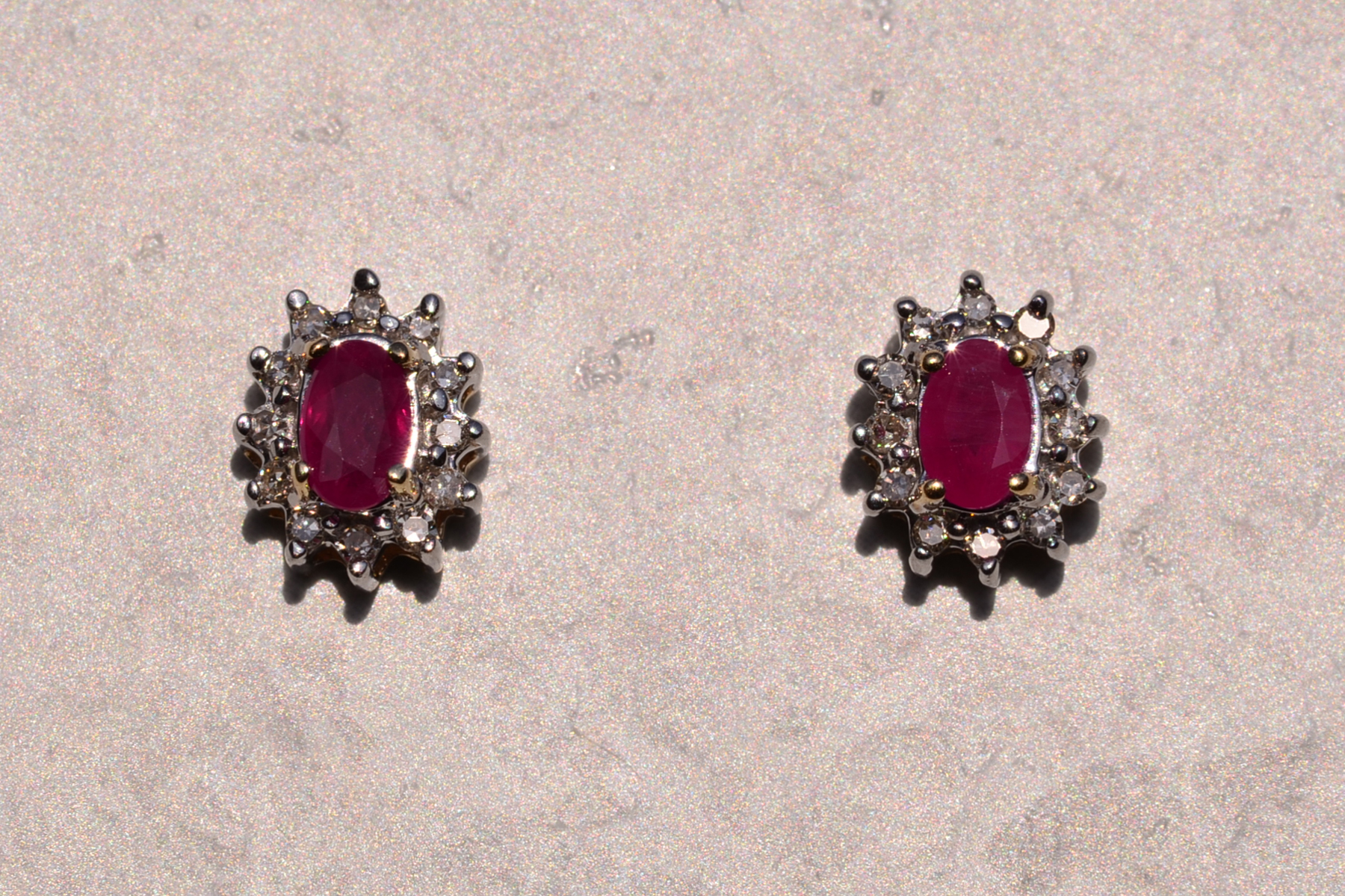 SOLD - The 115th Street: Contemporary Ruby and Diamond Halo Earrings - Image 2