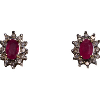 SOLD - The 115th Street: Contemporary Ruby and Diamond Halo Earrings