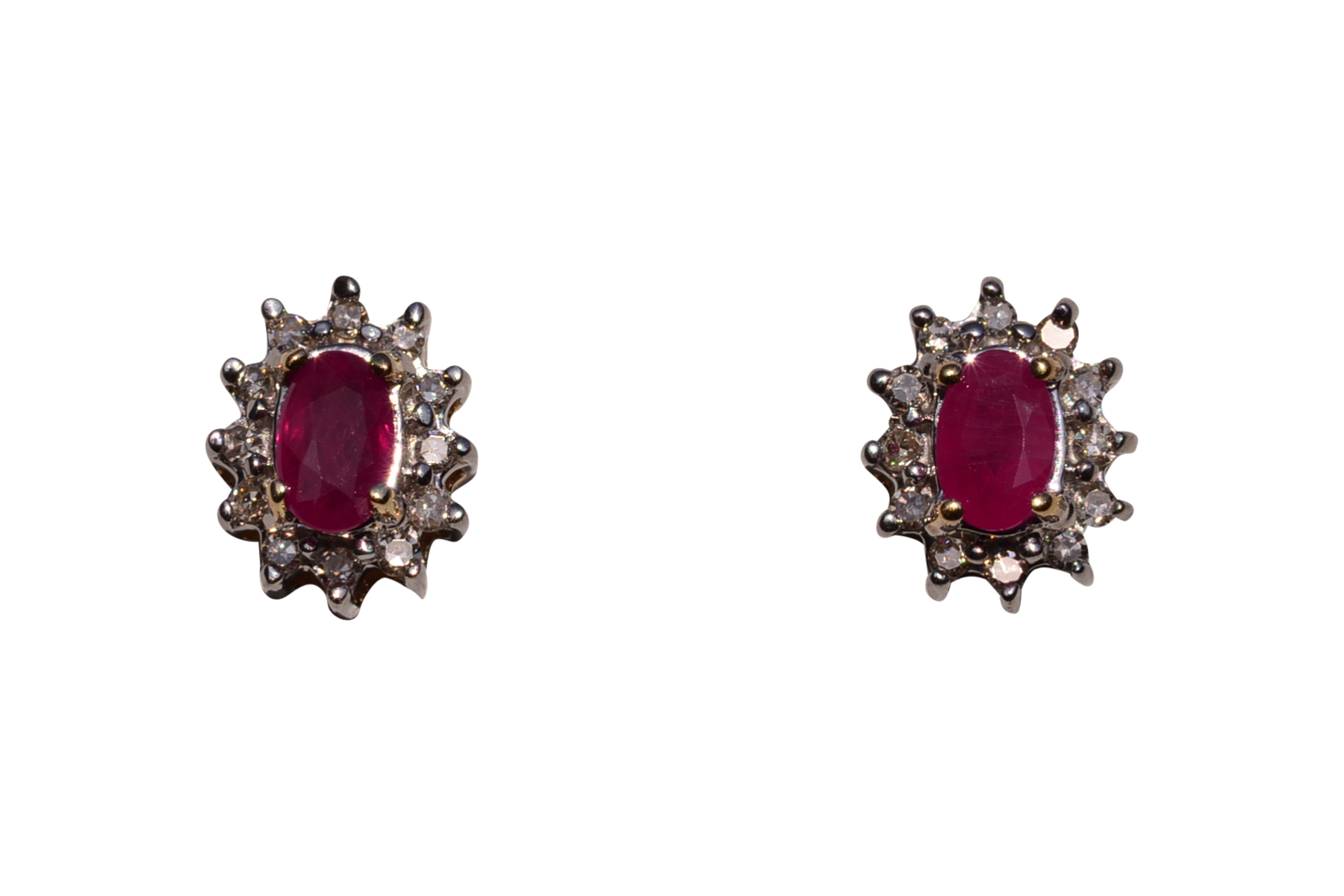 SOLD - The 115th Street: Contemporary Ruby and Diamond Halo Earrings