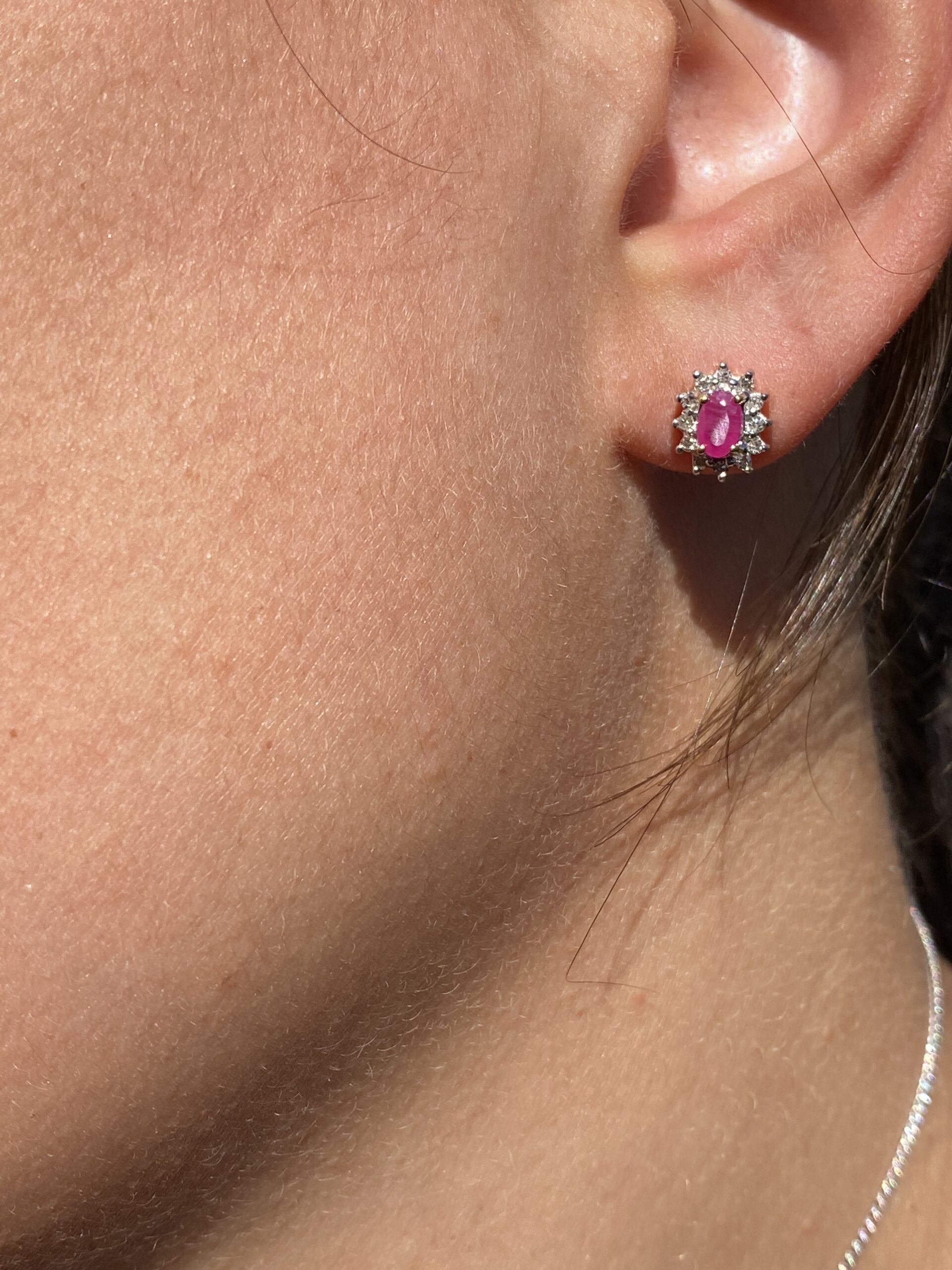 SOLD - The 115th Street: Contemporary Ruby and Diamond Halo Earrings - Image 4