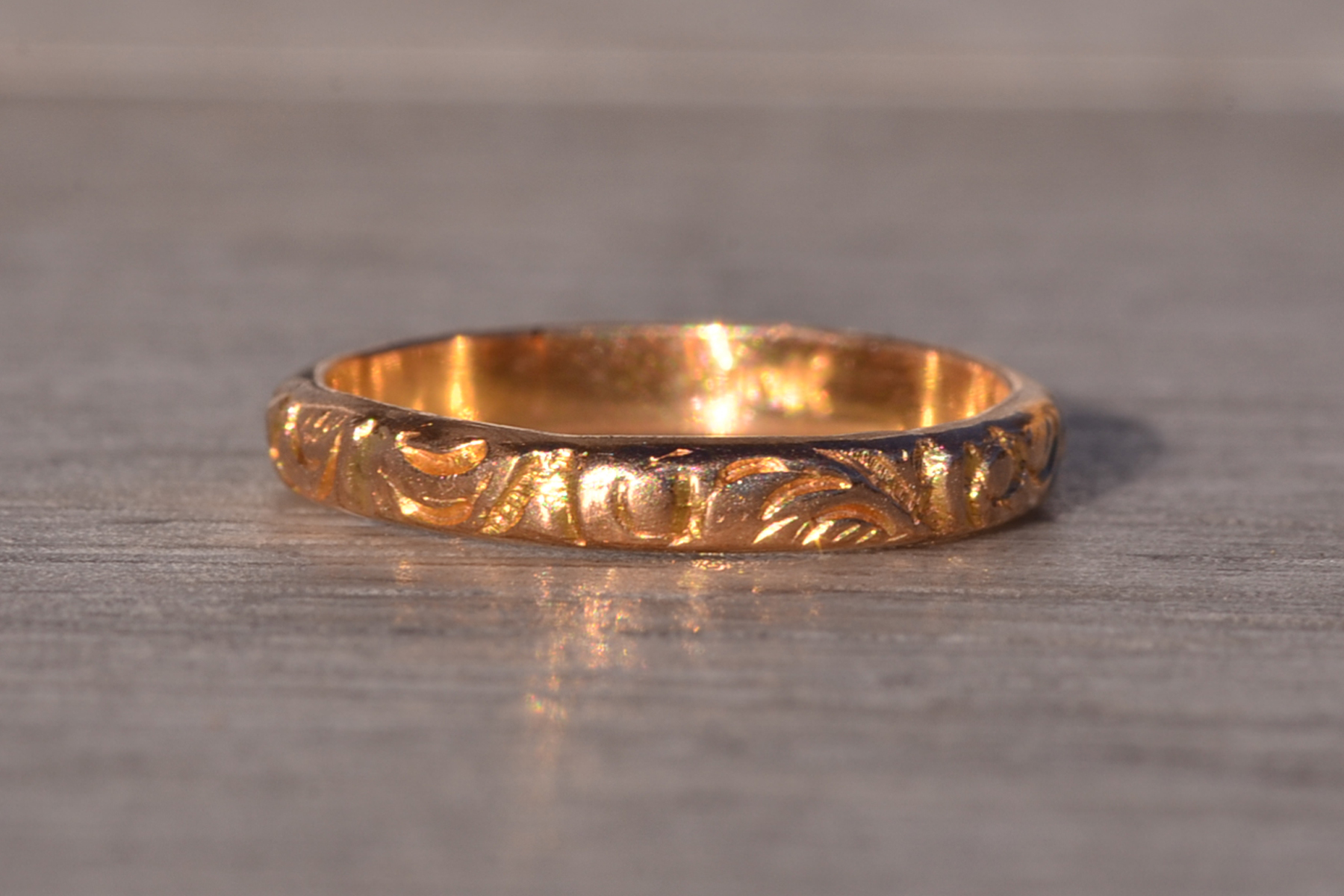 The Gromo: Antique Yellow Gold Hand Engraved Mid Finger or Child's Ring