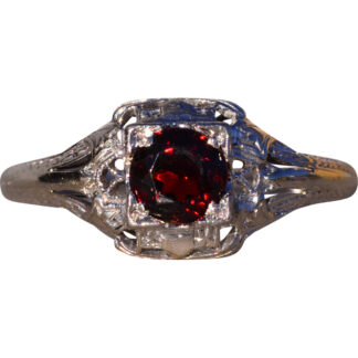 SOLD - The Senlis: Antique Art Deco Filigree Garnet Ring in White Gold