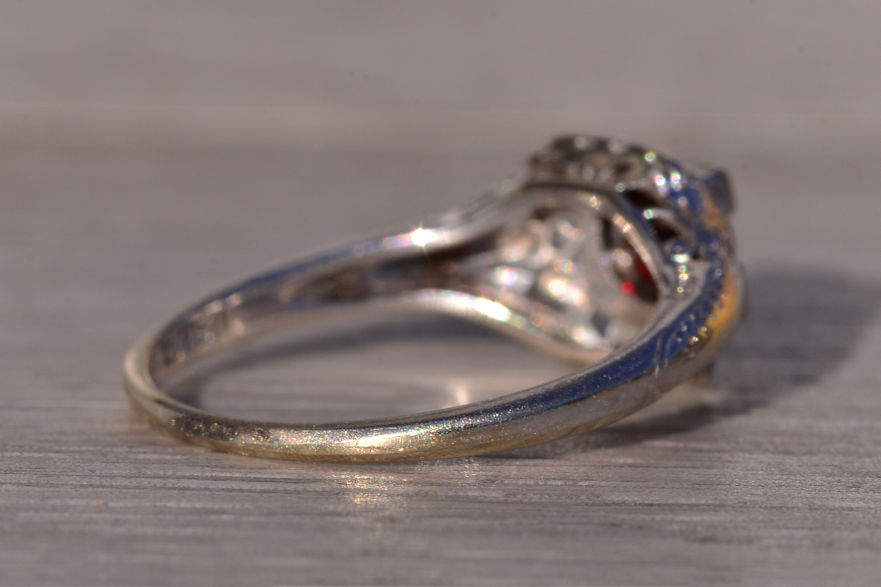 SOLD - The Senlis: Antique Art Deco Filigree Garnet Ring in White Gold - Image 5