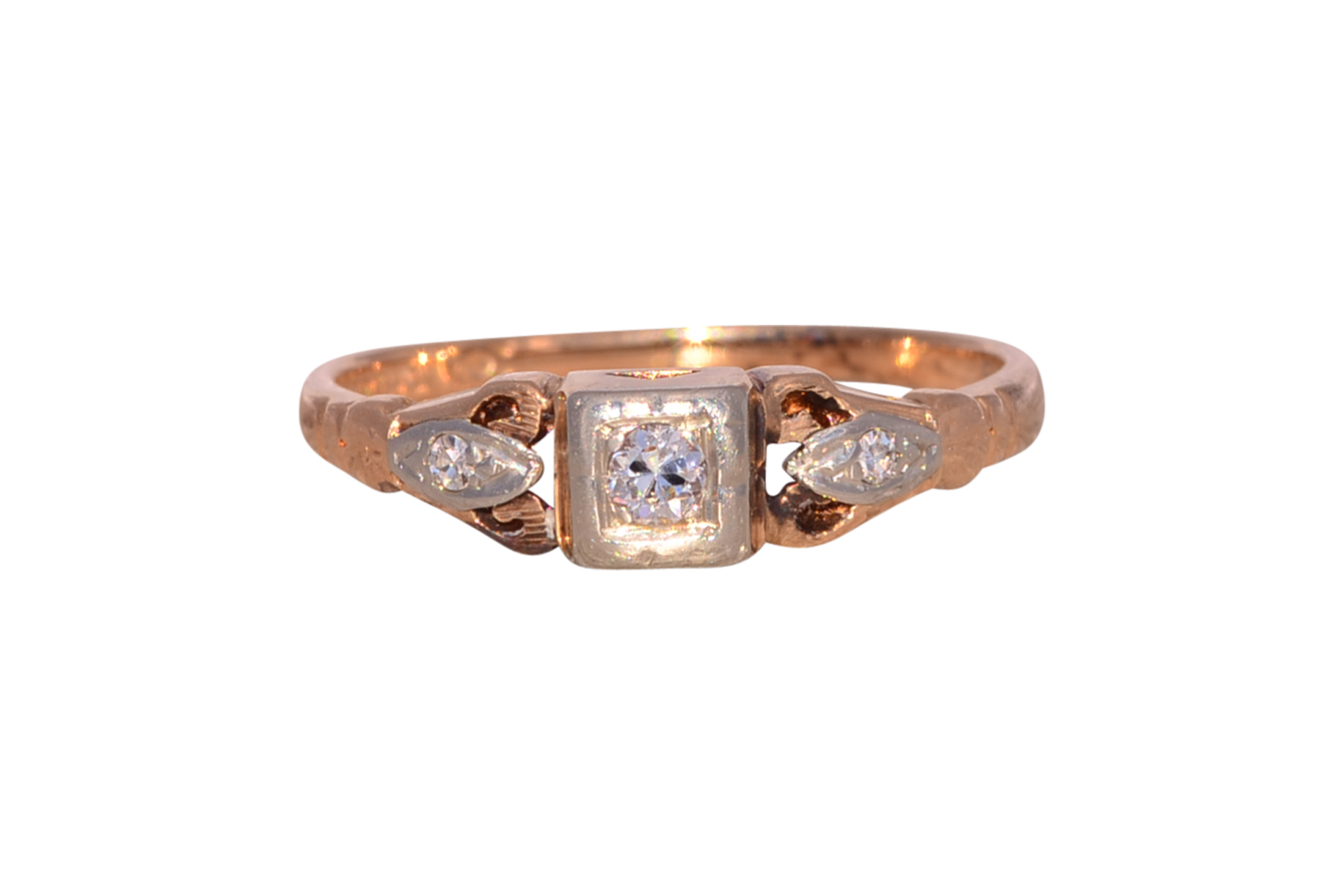 The Nebula Charm: Art Deco Era Diamond Ring in Rose and White Gold