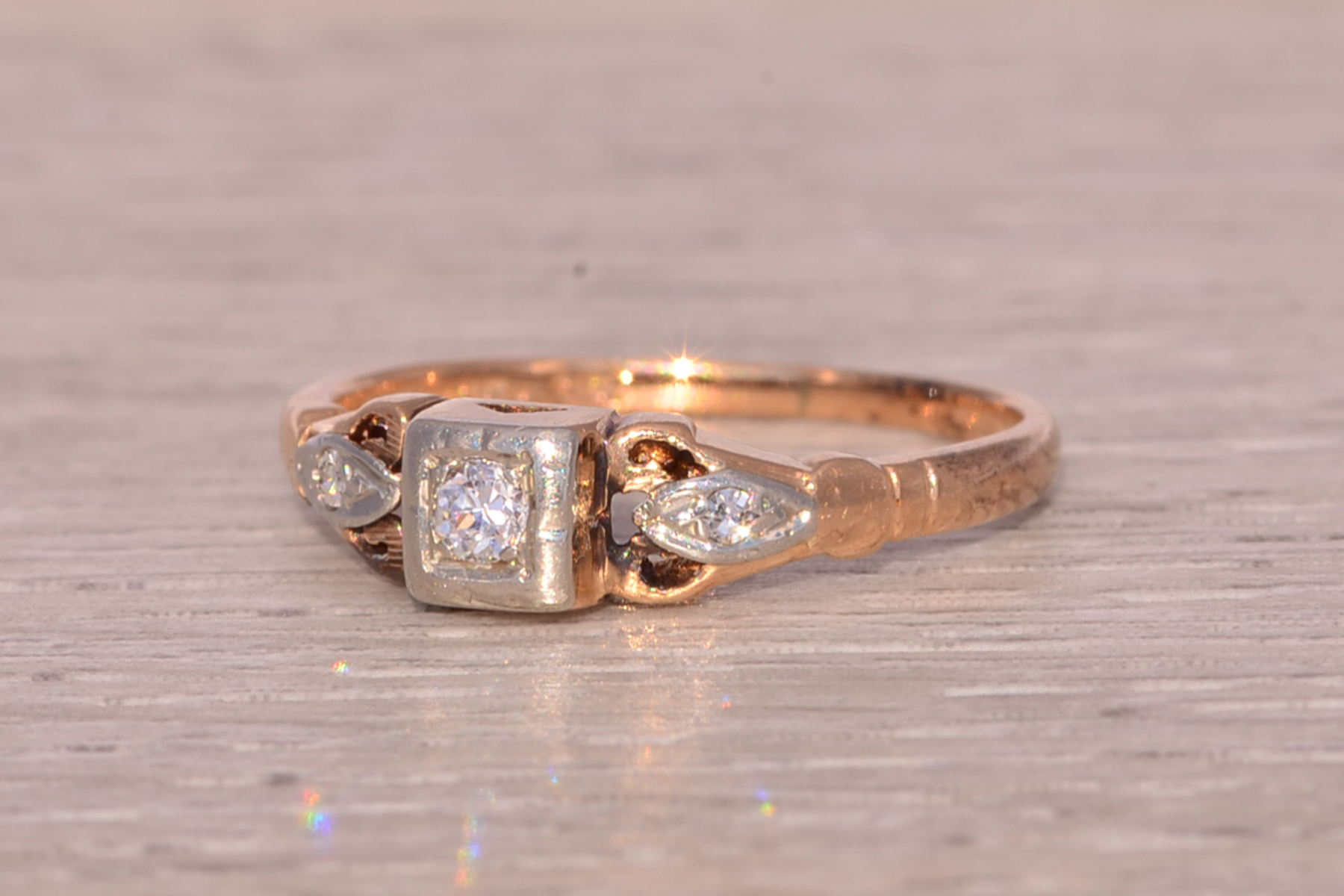 The Nebula Charm: Art Deco Era Diamond Ring in Rose and White Gold - Image 2