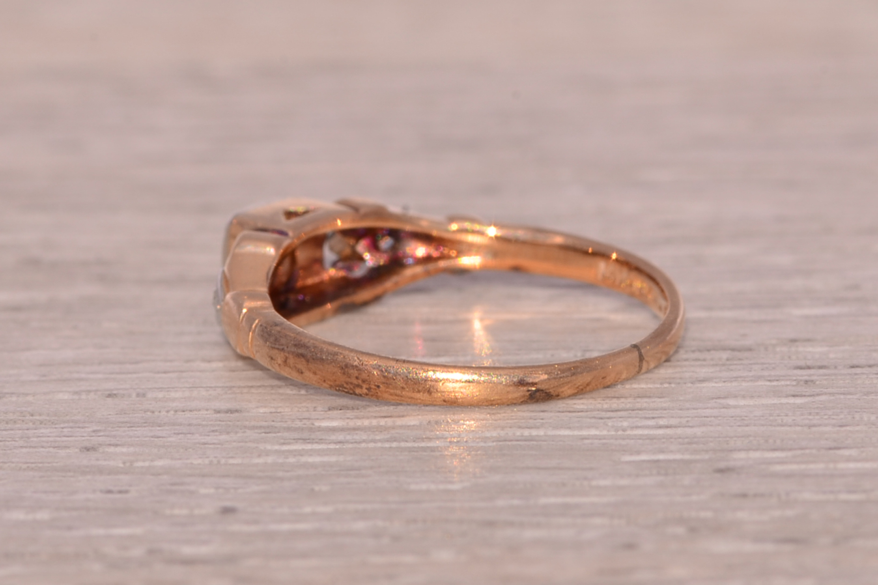 The Nebula Charm: Art Deco Era Diamond Ring in Rose and White Gold - Image 3