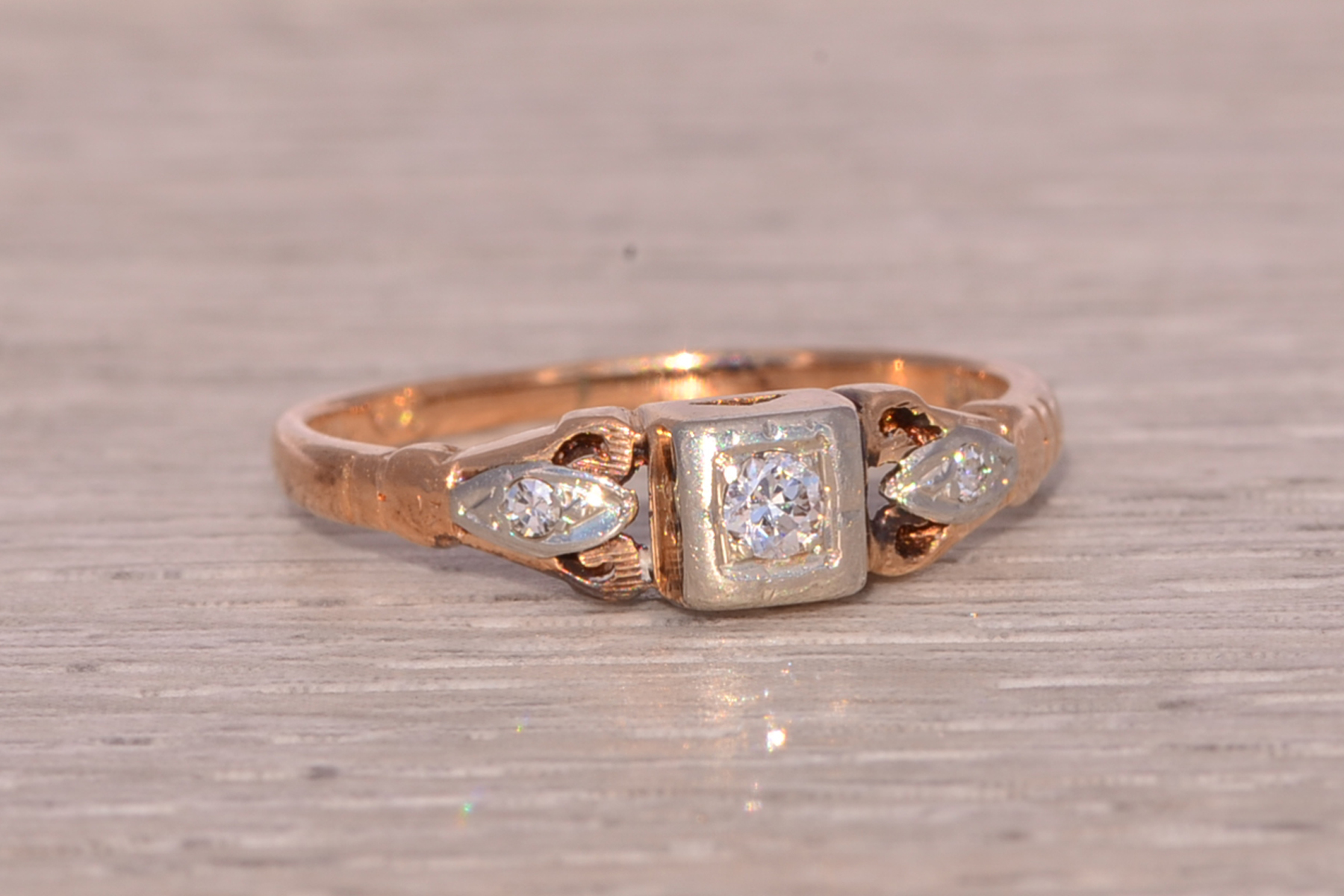The Nebula Charm: Art Deco Era Diamond Ring in Rose and White Gold - Image 5