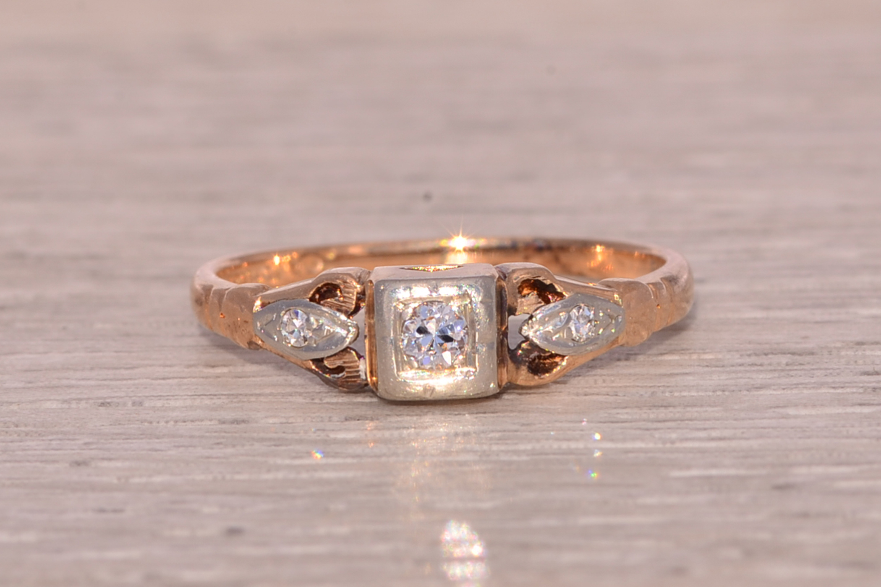 The Nebula Charm: Art Deco Era Diamond Ring in Rose and White Gold - Image 6