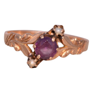 SOLD - The Amethyst Blossom: Victorian Era Amethyst and Pearl Ring in Rose Gold