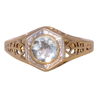 The Deco Aquamarine: Aquamarine Filigree Ring in Platinum-Topped Yellow Gold
