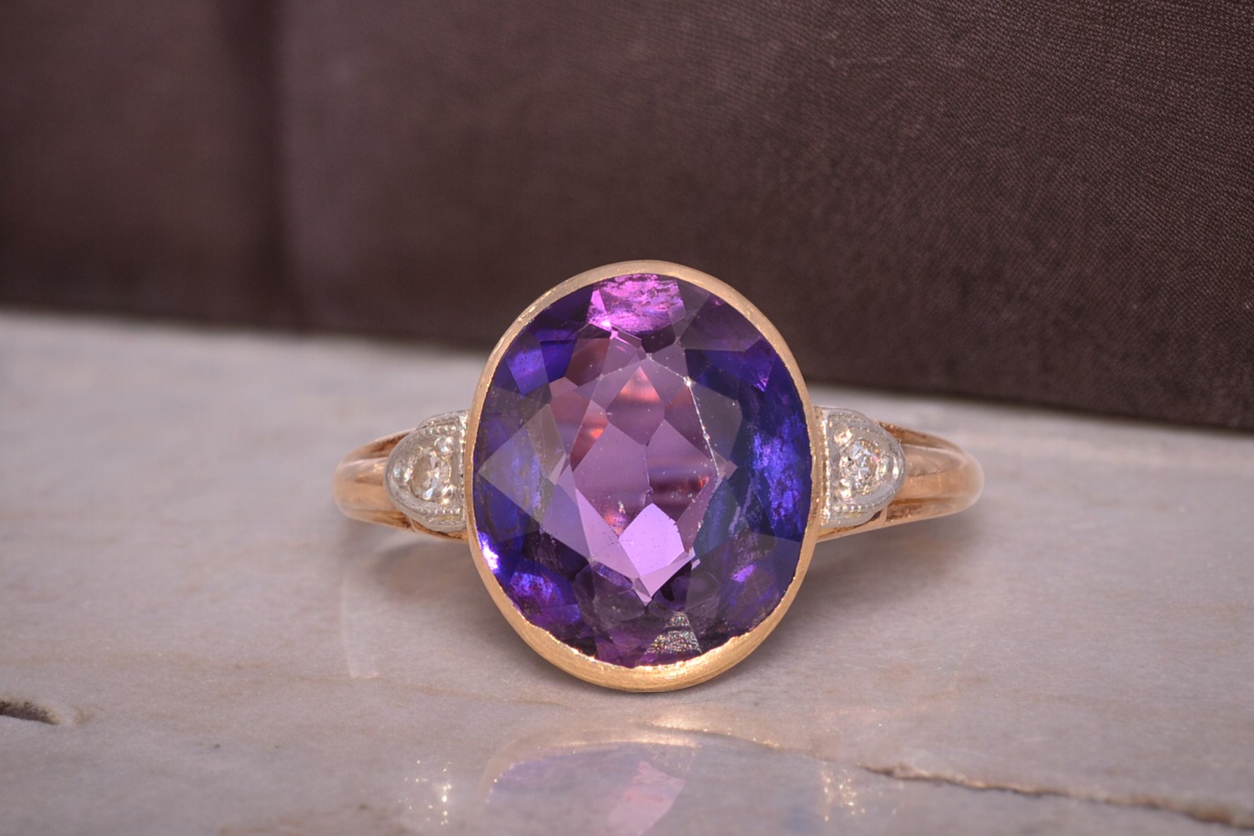 The Art Deco Delight: Lab Created Sapphire and Natural Diamond Ring in Rose Gold - Image 11