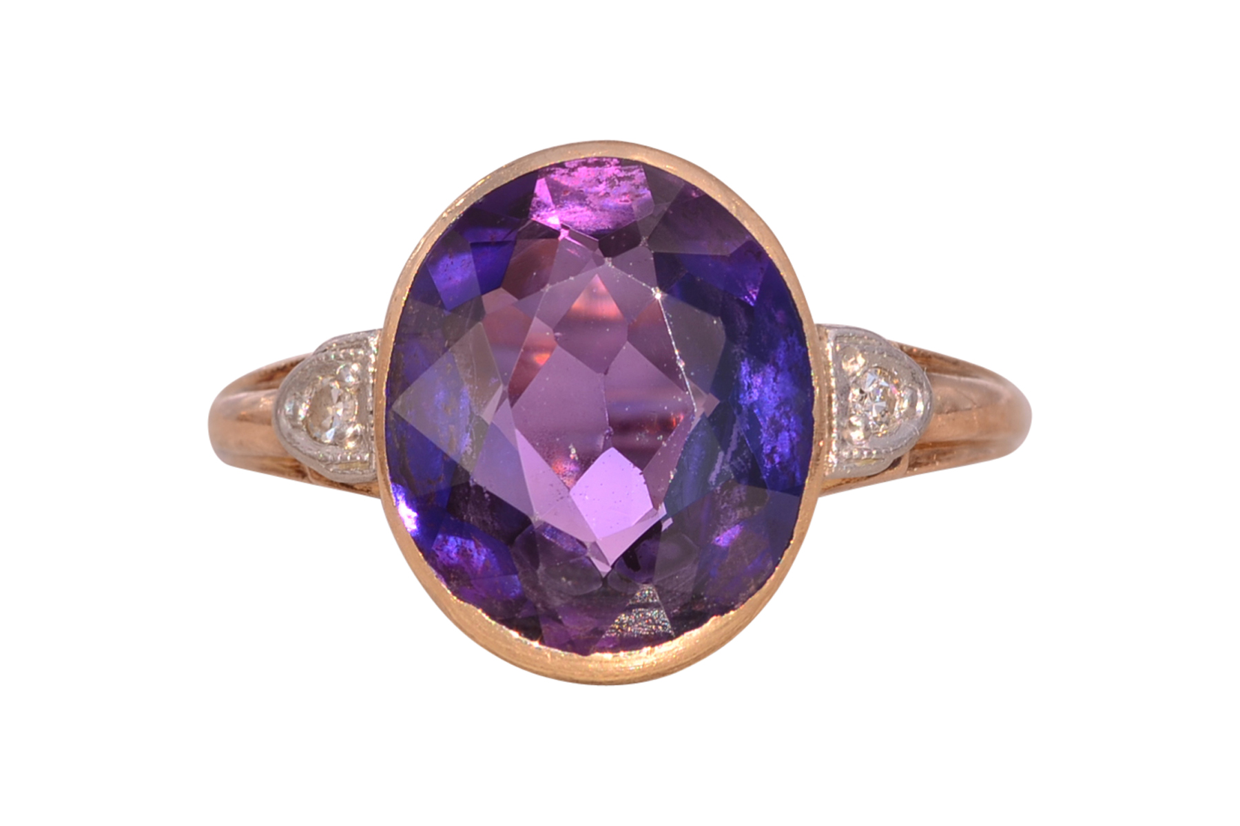 The Art Deco Delight: Lab Created Sapphire and Natural Diamond Ring in Rose Gold