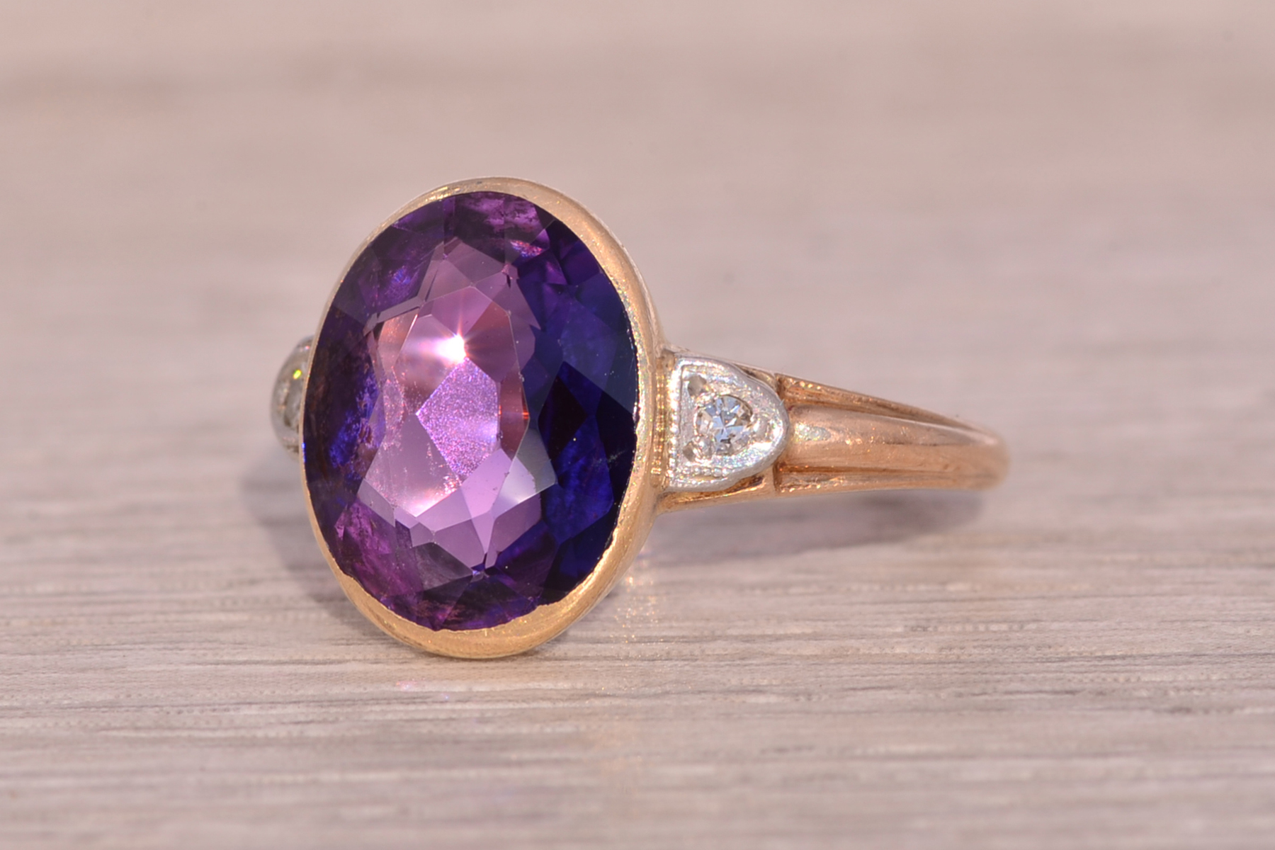 The Art Deco Delight: Lab Created Sapphire and Natural Diamond Ring in Rose Gold - Image 3