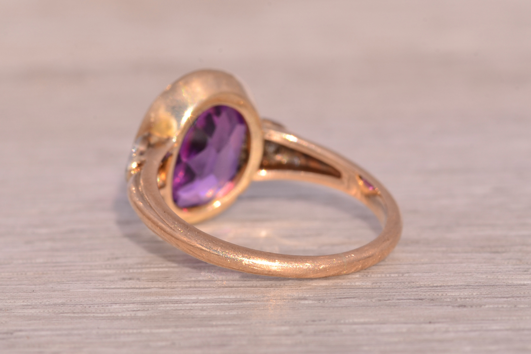 The Art Deco Delight: Lab Created Sapphire and Natural Diamond Ring in Rose Gold - Image 4