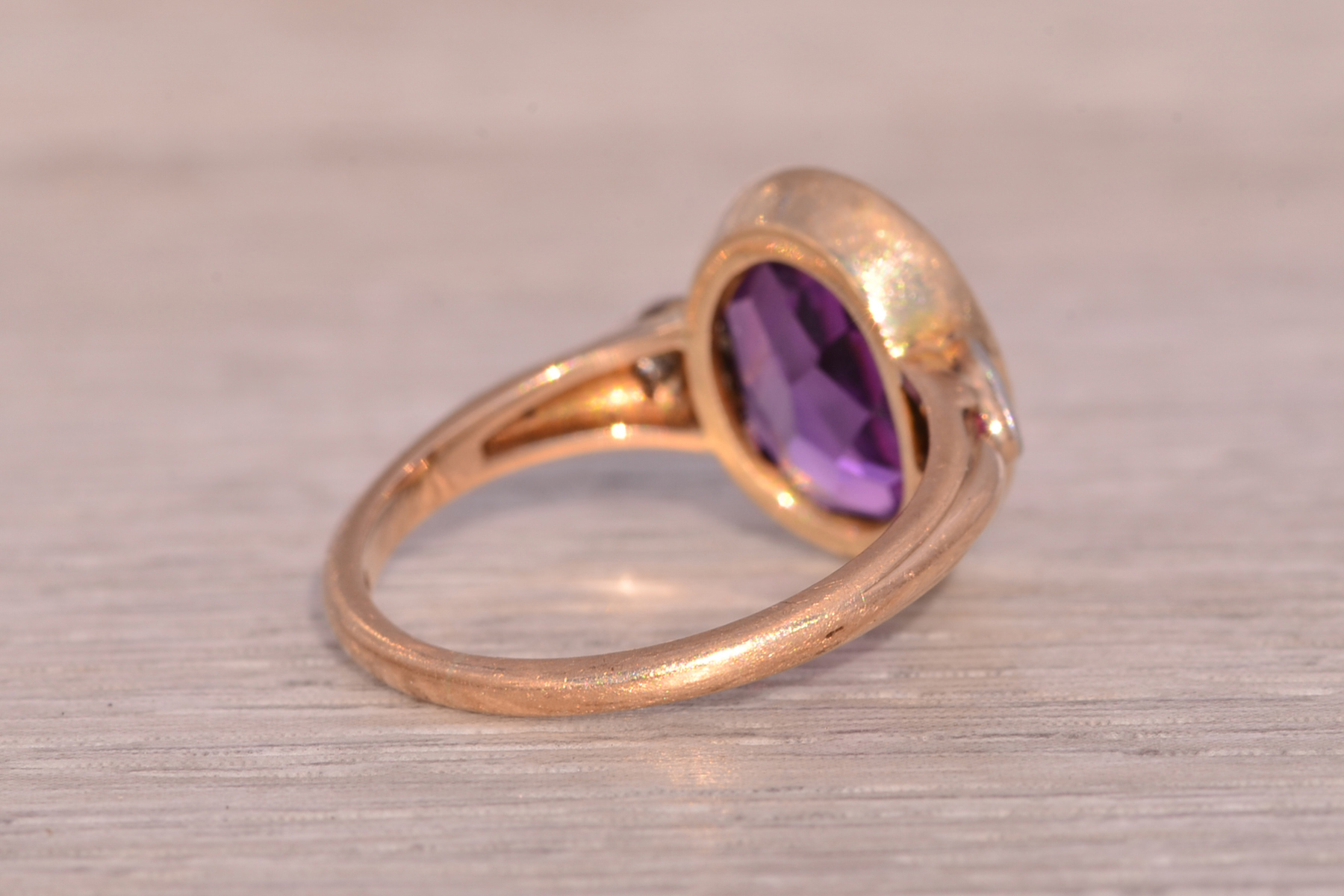 The Art Deco Delight: Lab Created Sapphire and Natural Diamond Ring in Rose Gold - Image 5