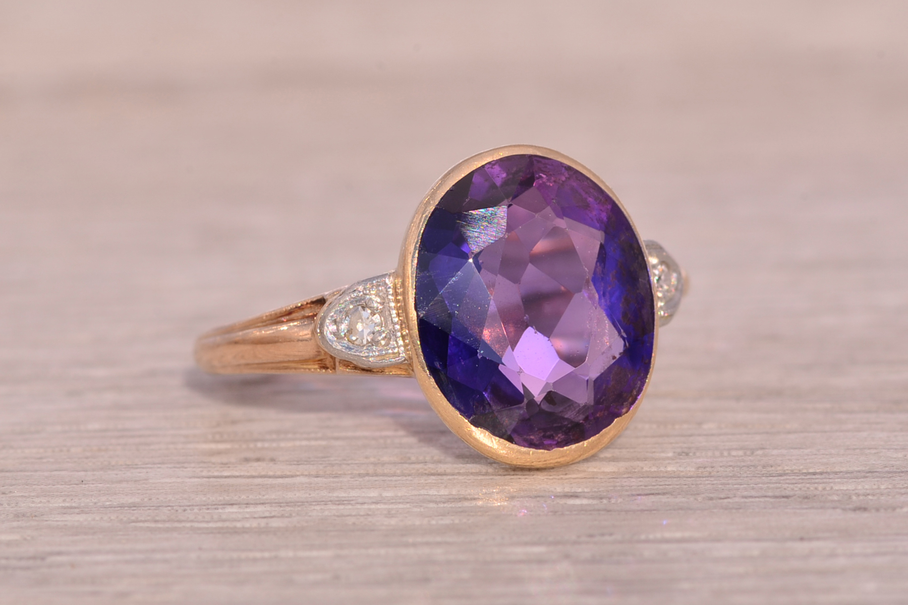 The Art Deco Delight: Lab Created Sapphire and Natural Diamond Ring in Rose Gold - Image 6
