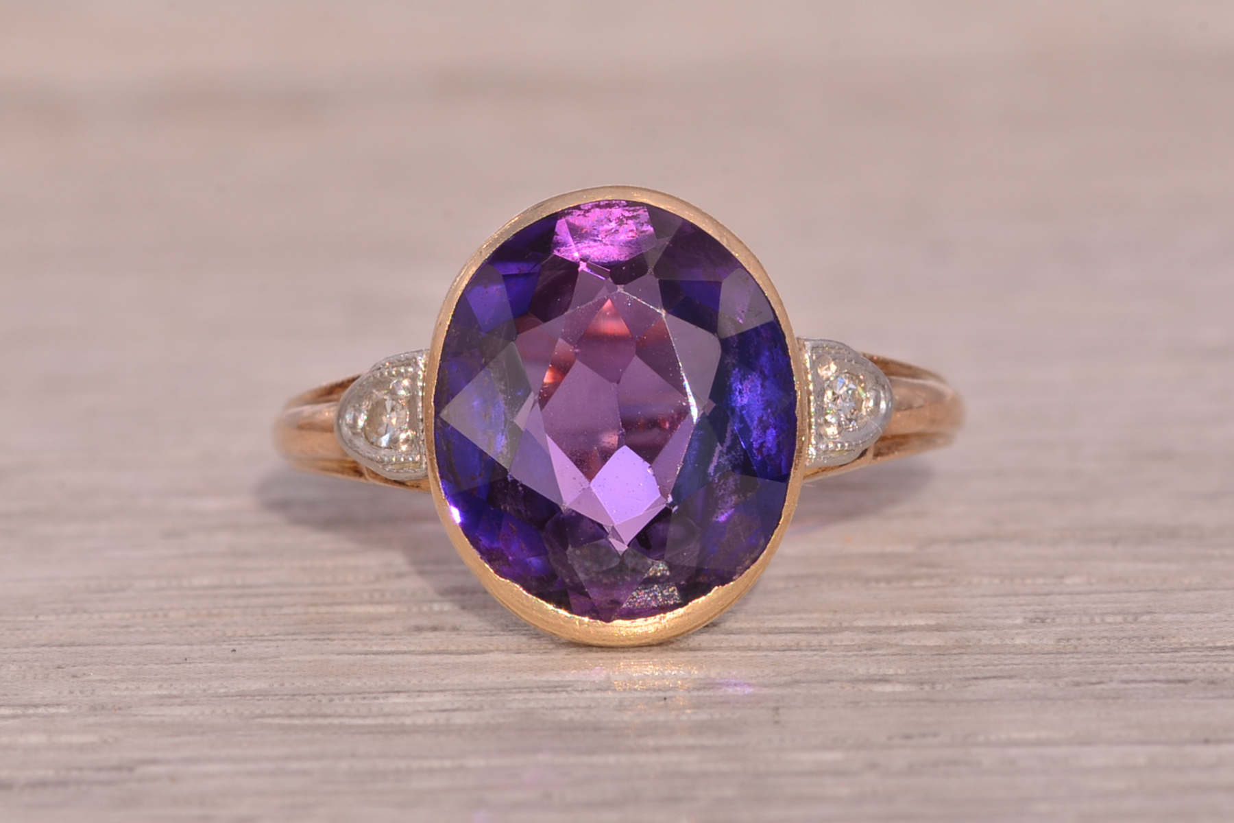 The Art Deco Delight: Lab Created Sapphire and Natural Diamond Ring in Rose Gold - Image 7