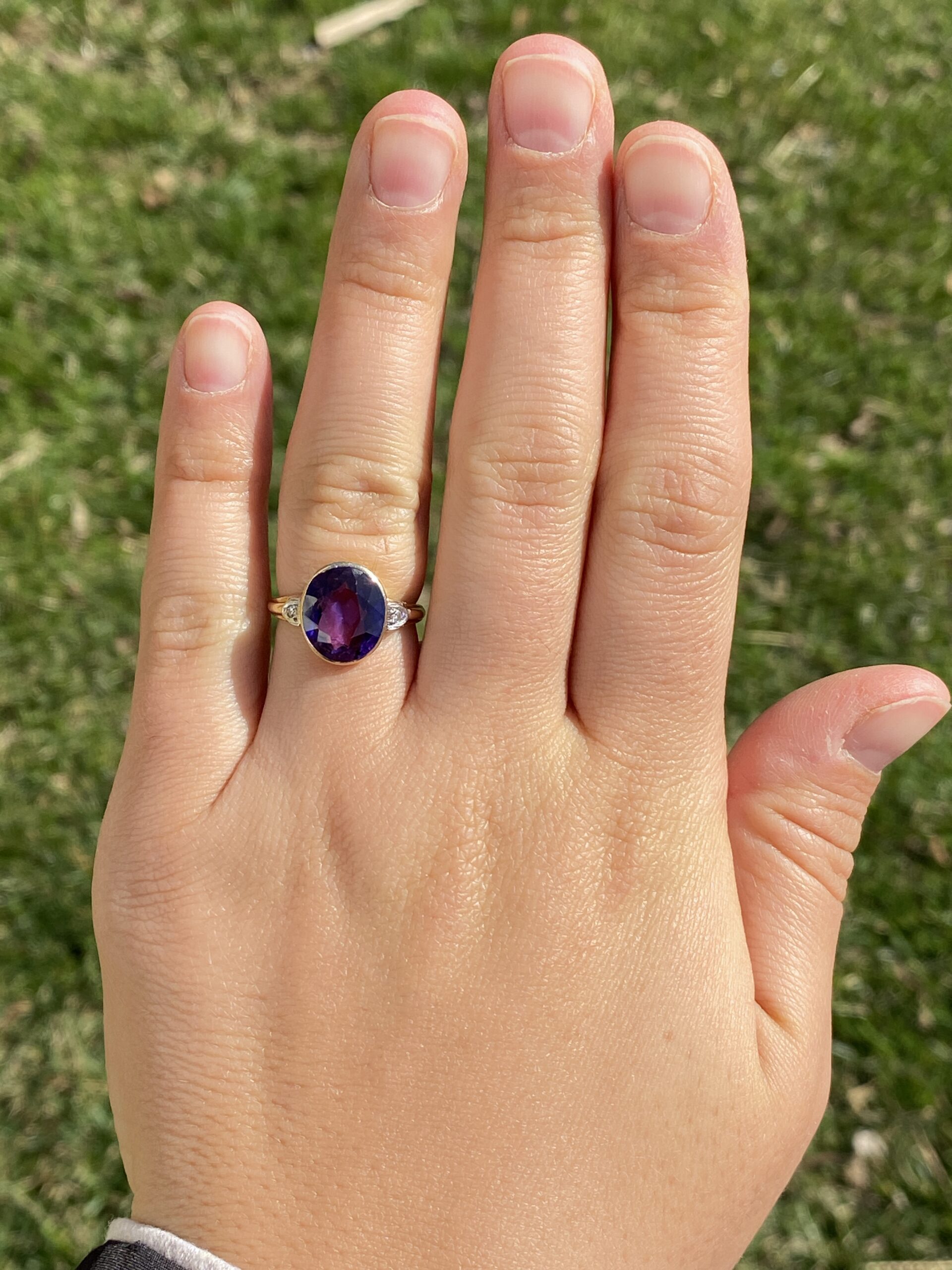 The Art Deco Delight: Lab Created Sapphire and Natural Diamond Ring in Rose Gold - Image 8