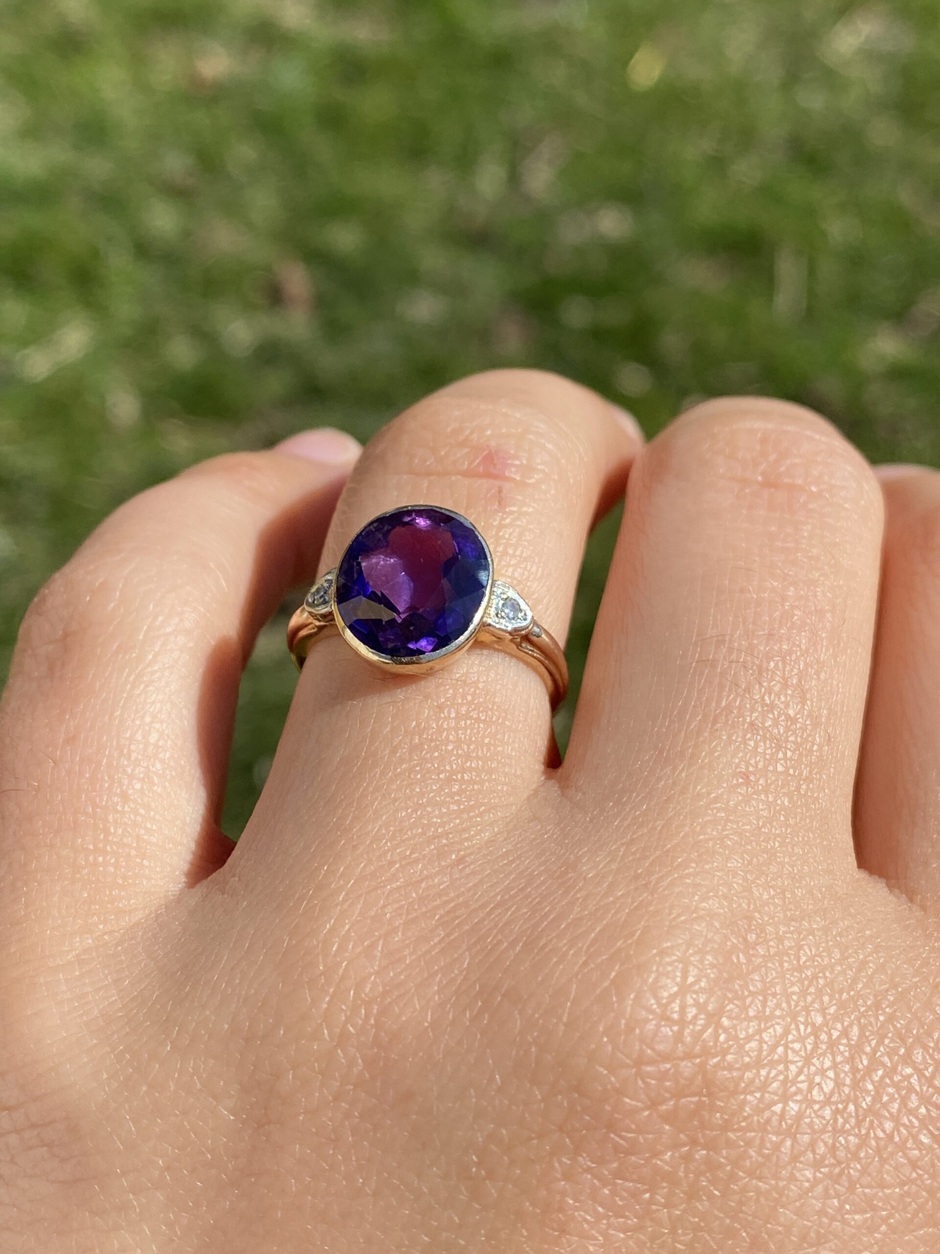 The Art Deco Delight: Lab Created Sapphire and Natural Diamond Ring in Rose Gold - Image 10