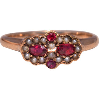 The Scarlet Bloom: Victorian Ruby Doublet and Seed Pearl Ring in Rose Gold