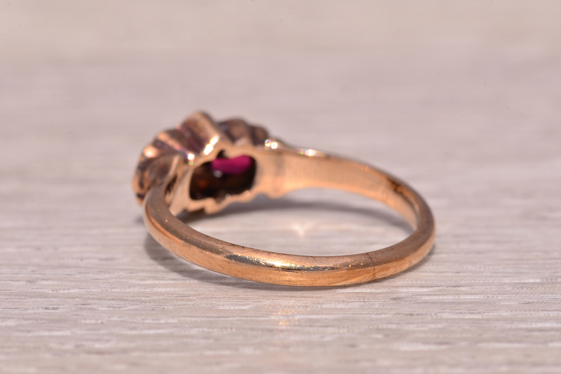 The Scarlet Bloom: Victorian Ruby Doublet and Seed Pearl Ring in Rose Gold - Image 4