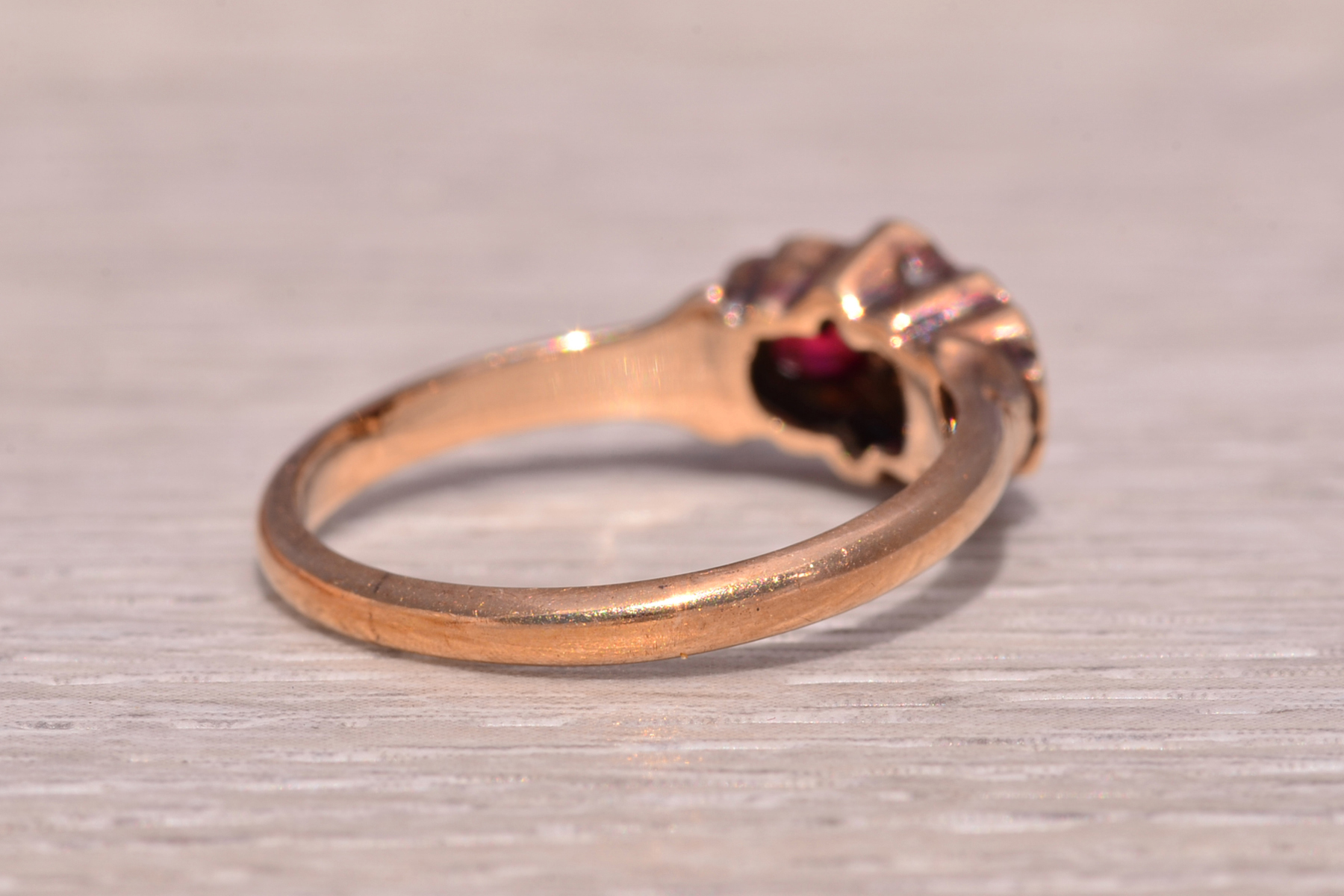 The Scarlet Bloom: Victorian Ruby Doublet and Seed Pearl Ring in Rose Gold - Image 5