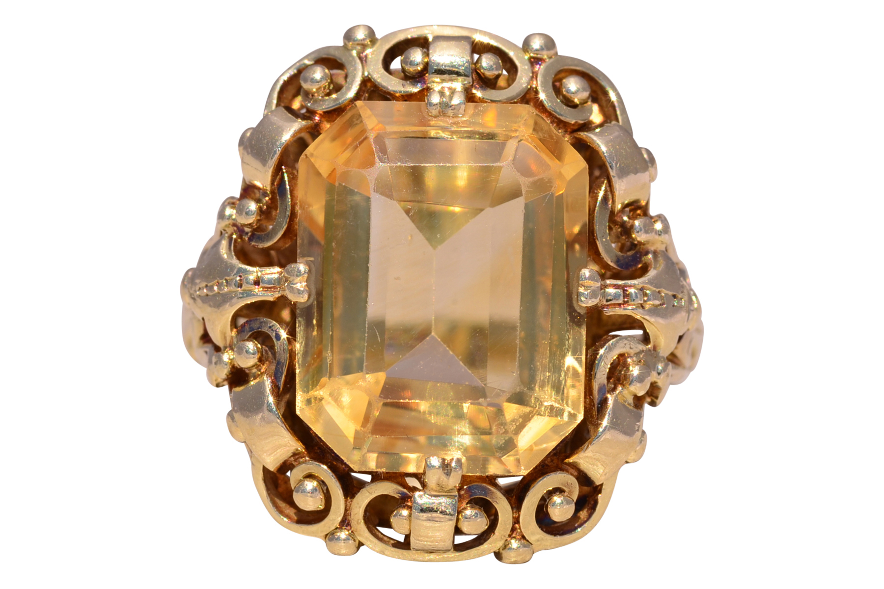The Golden Scroll: Georgian Era Citrine Ring in Yellow Gold