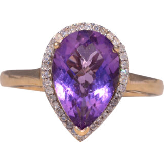 The Violet Drop: Amethyst and Natural Diamond Ring in Yellow Gold