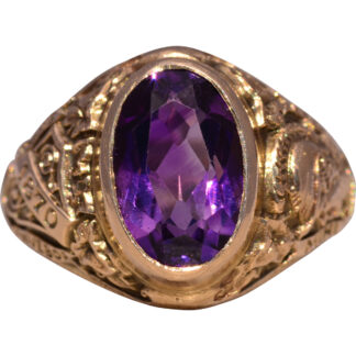 SOLD - The Scholar’s Crest: Lambert Brothers Hunter College Amethyst Class Ring in Yellow Gold