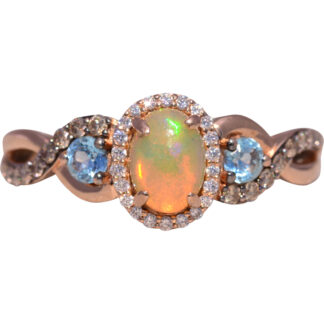The Mystique Halo: LeVian Opal, Blue Topaz, and Natural Diamond Ring in Rose Gold