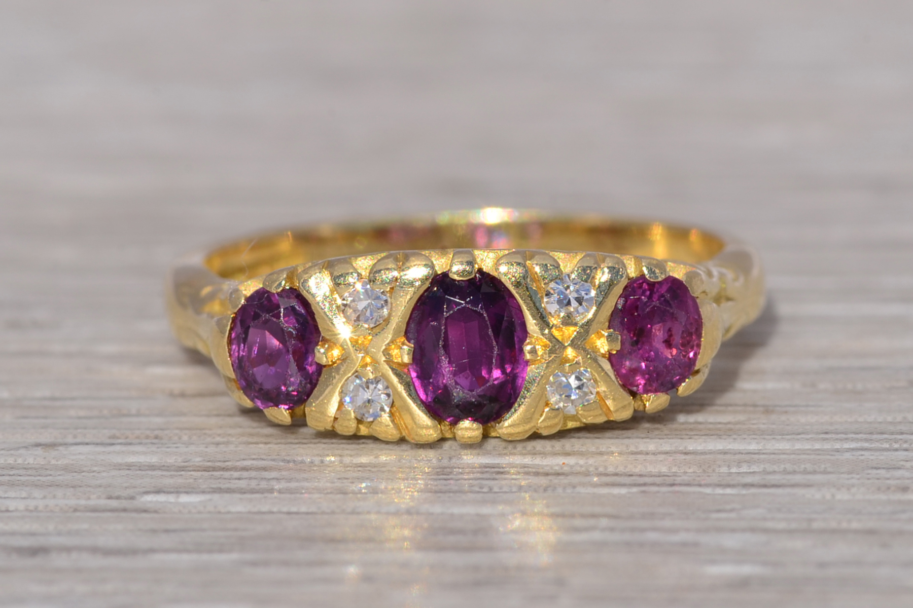 The Crowned Trio: Ruby and Natural Diamond Ring in Yellow Gold - Image 2