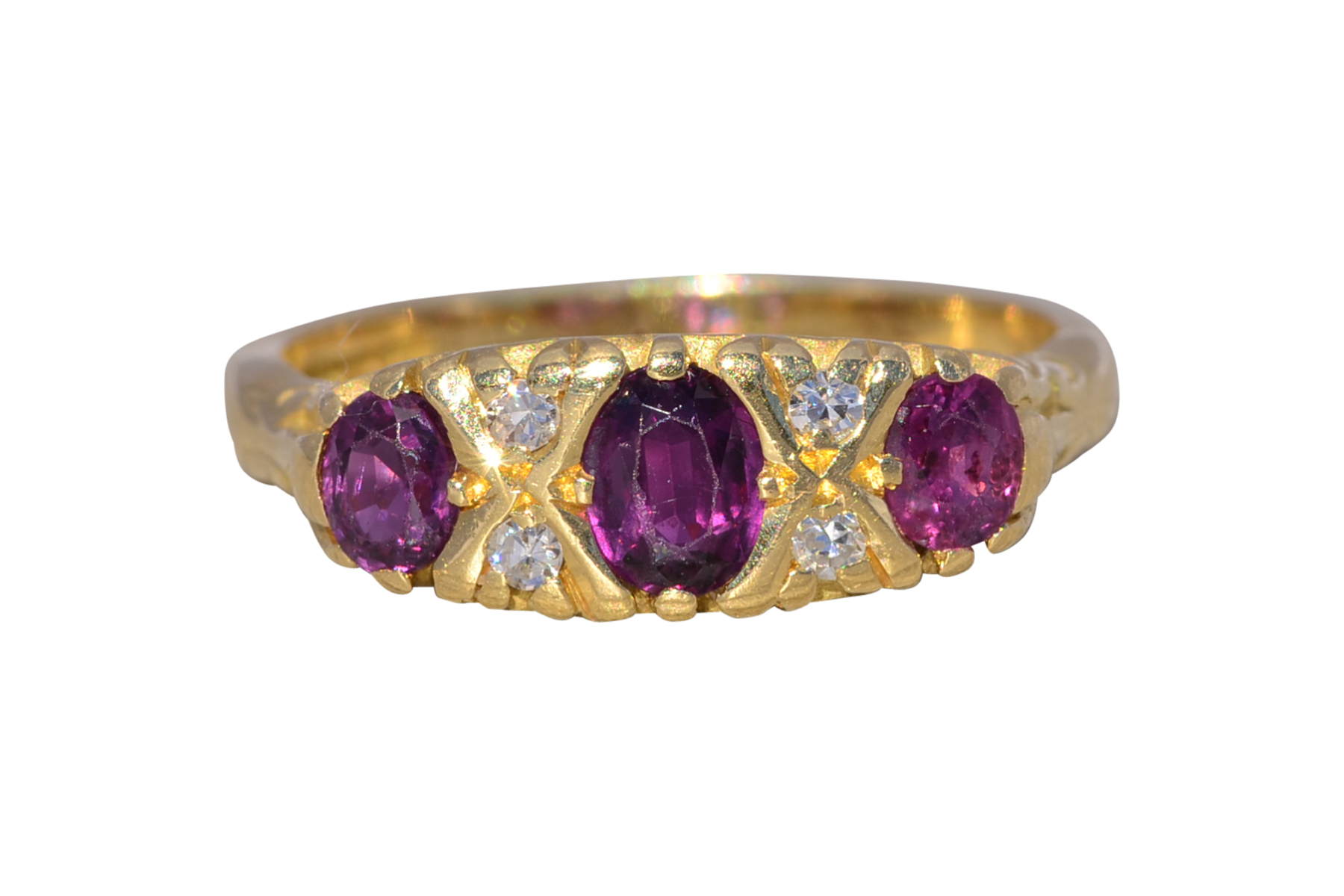 The Crowned Trio: Ruby and Natural Diamond Ring in Yellow Gold