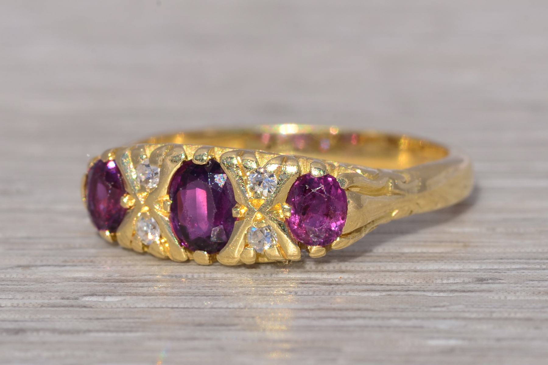 The Crowned Trio: Ruby and Natural Diamond Ring in Yellow Gold - Image 3