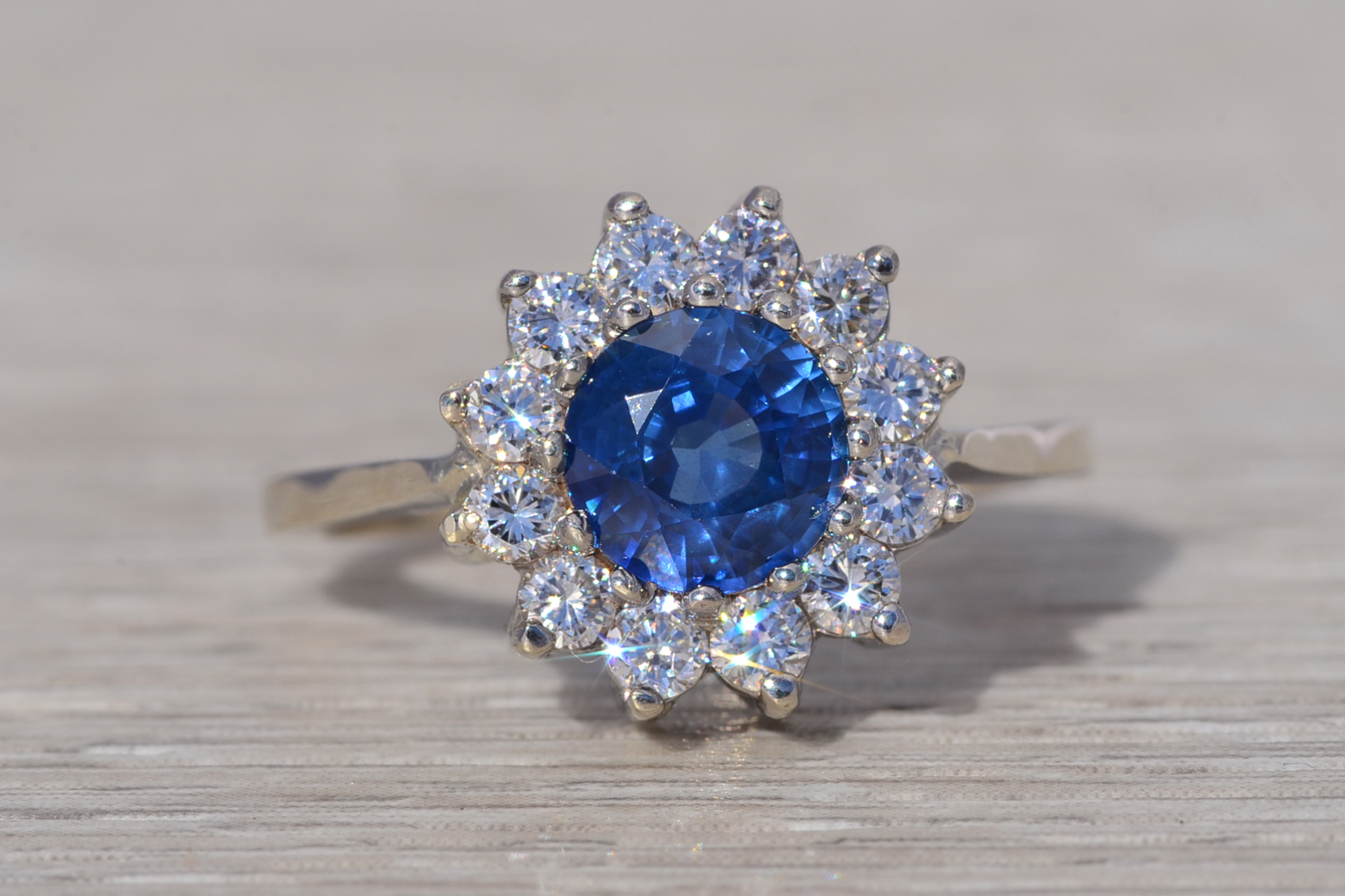 The Royal Bloom: Sapphire and Diamond Halo Ring in White Gold - Image 2
