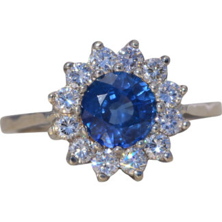 The Royal Bloom: Sapphire and Diamond Halo Ring in White Gold