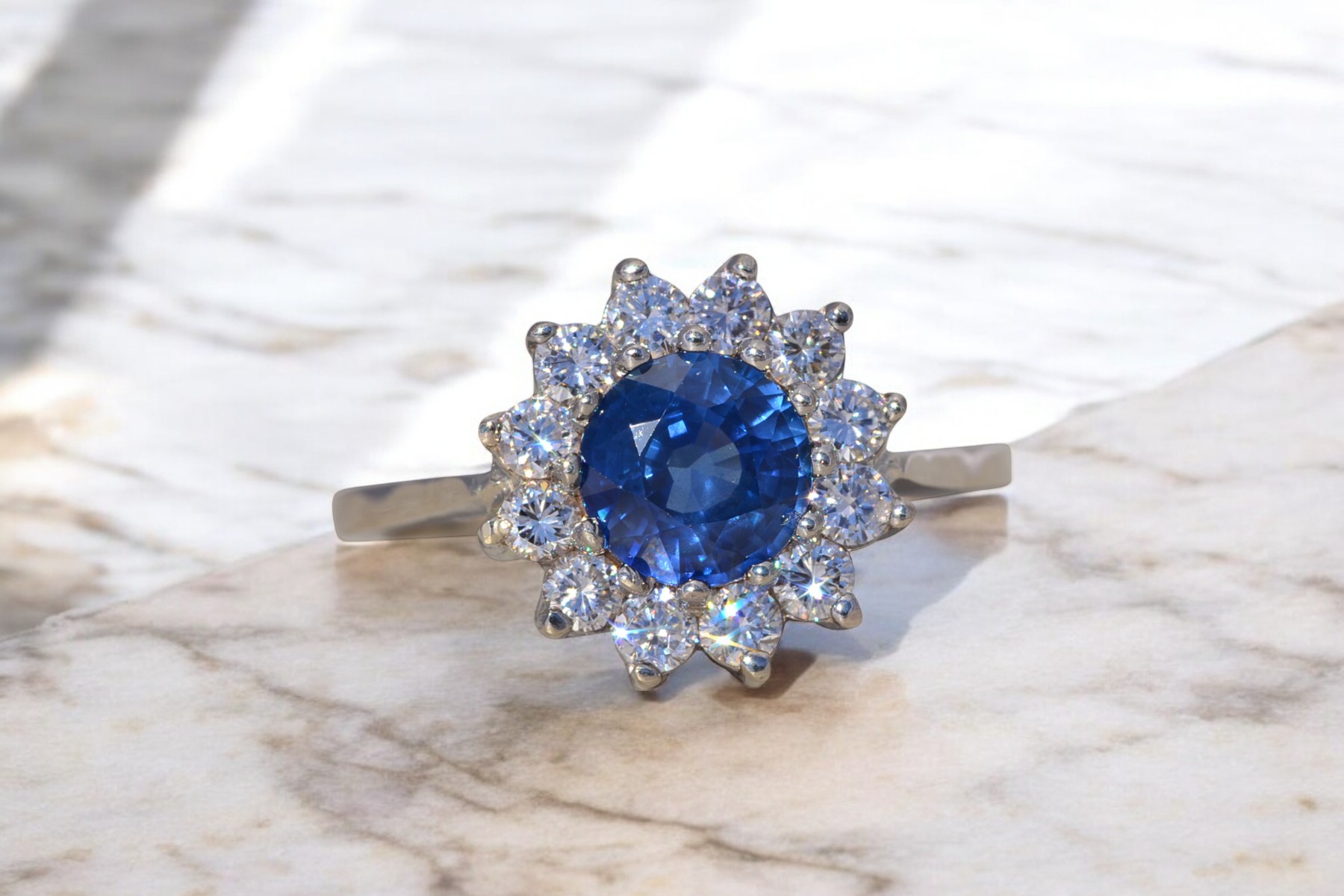 The Royal Bloom: Sapphire and Diamond Halo Ring in White Gold - Image 11