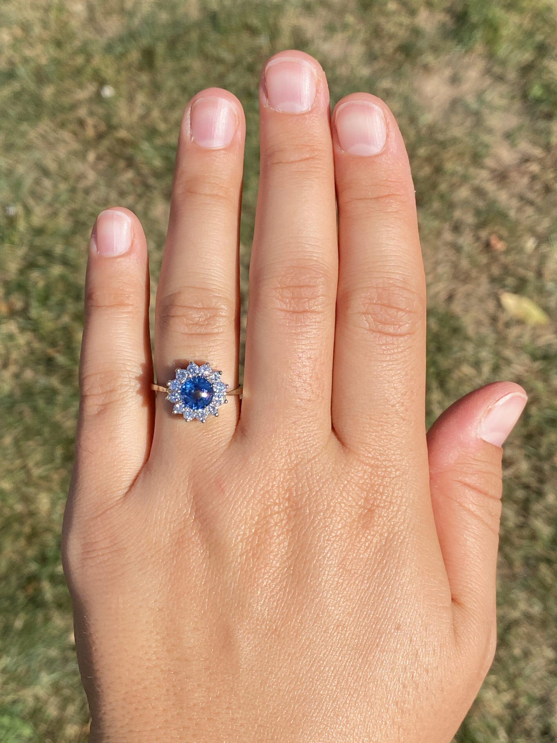 The Royal Bloom: Sapphire and Diamond Halo Ring in White Gold - Image 8