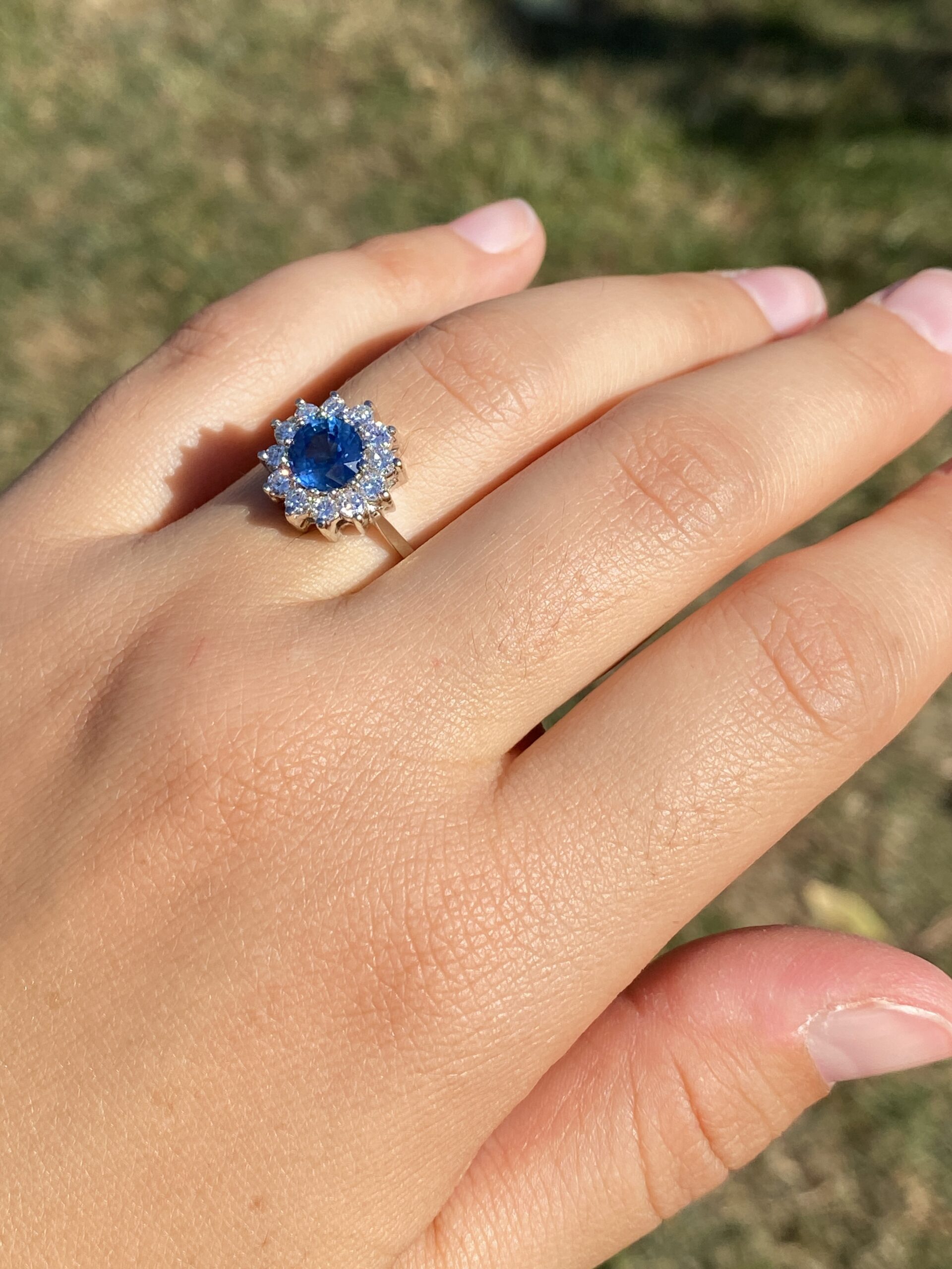 The Royal Bloom: Sapphire and Diamond Halo Ring in White Gold - Image 10
