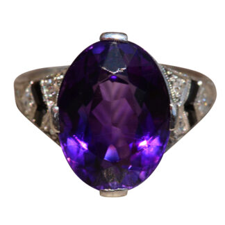 The Chloe:  Antique Tiffany & Company Engagement Ring set with Amethyst, Onyx and Diamonds