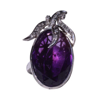 The Mila:  Oval Shaped Siberian Amethyst Cocktail Ring in 14 Karat White Gold with Diamonds