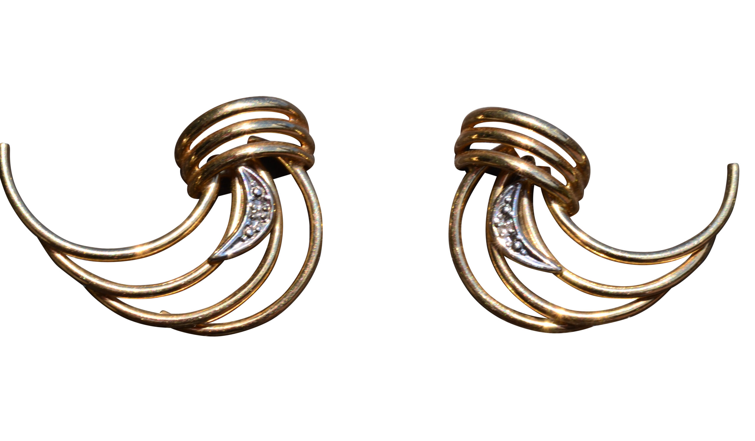 The Tracey: Ladies Vintage Modernist Earrings set With Diamonds in 14 Karat Yellow Gold