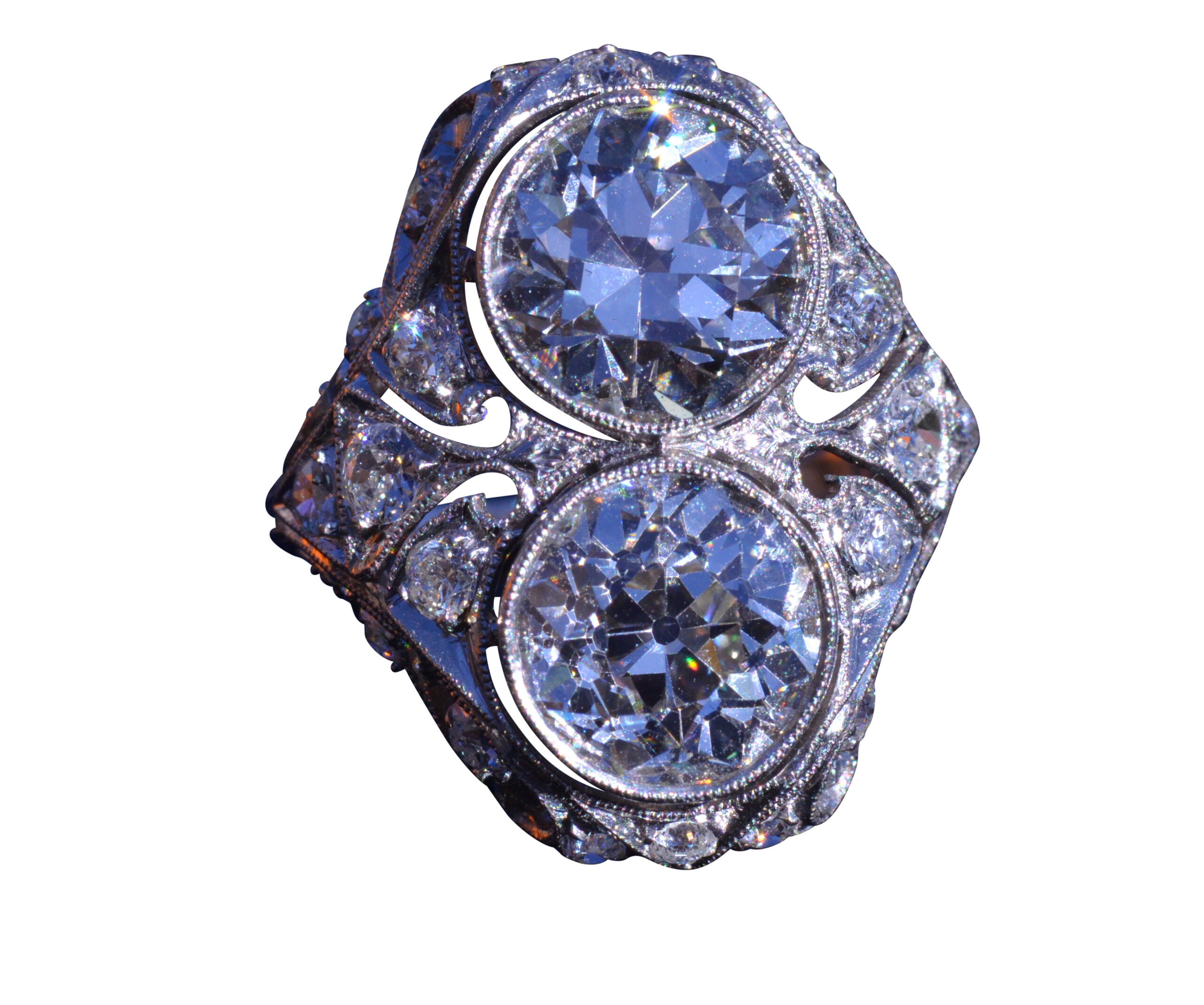 The L'amour: Absolutely Outstanding Antique Two Diamond Filigree Ring Platinum