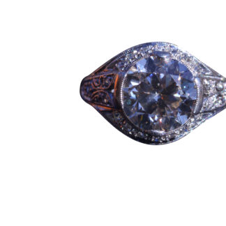 SOLD - The Lorraine:  Antique Platinum Filigree Engagement Ring with 2.04 Carat European Cut Diamond