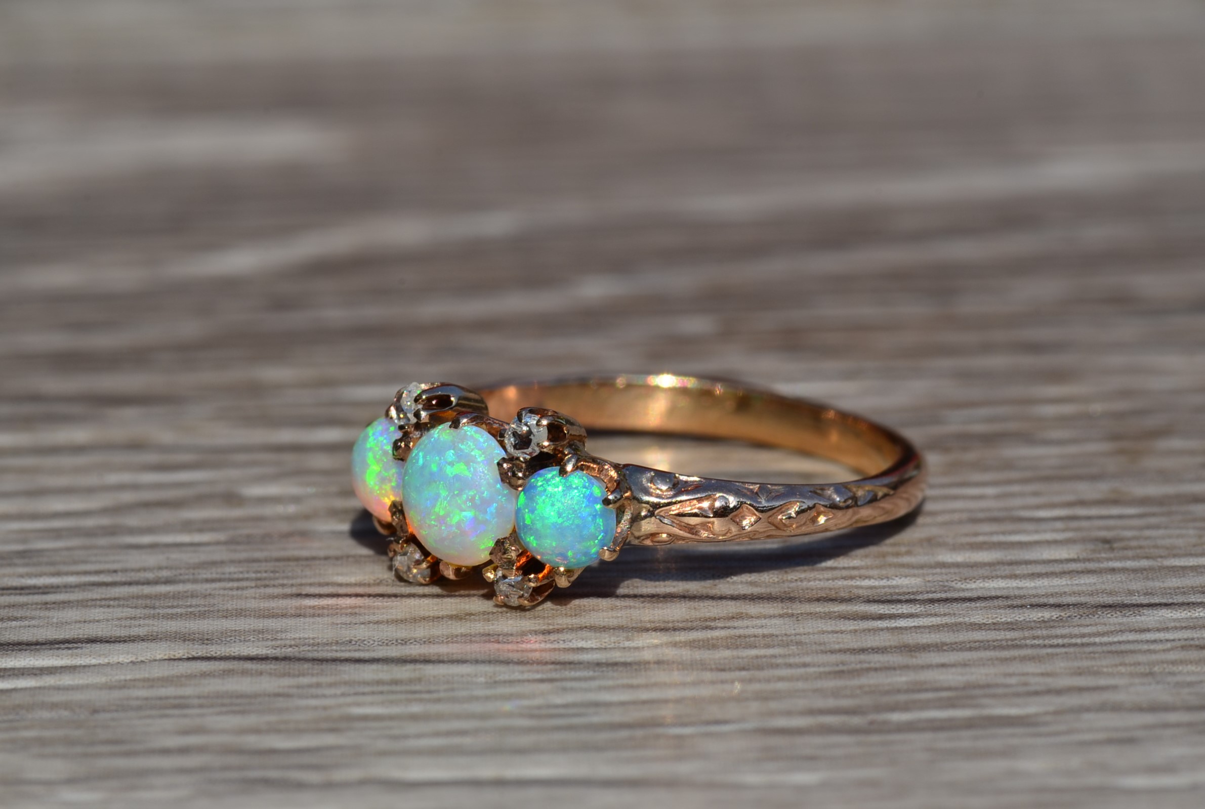 SOLD - The Montebello: Antique Edwardian Australian Opal and Rose Cut Diamond Ring - Image 3