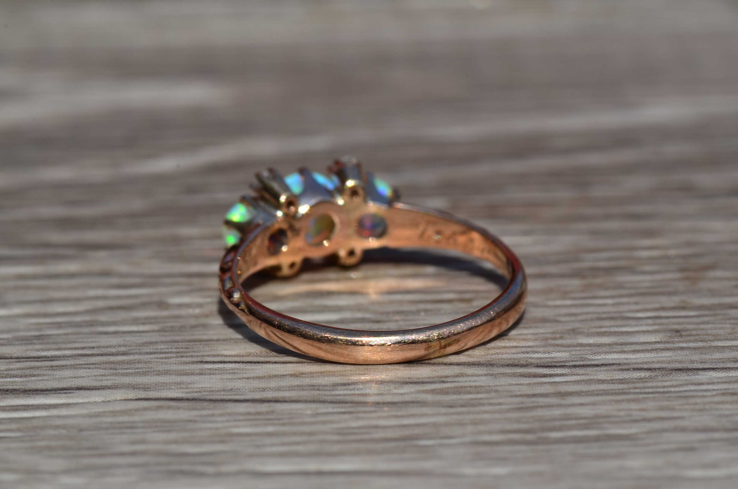 SOLD - The Montebello: Antique Edwardian Australian Opal and Rose Cut Diamond Ring - Image 5