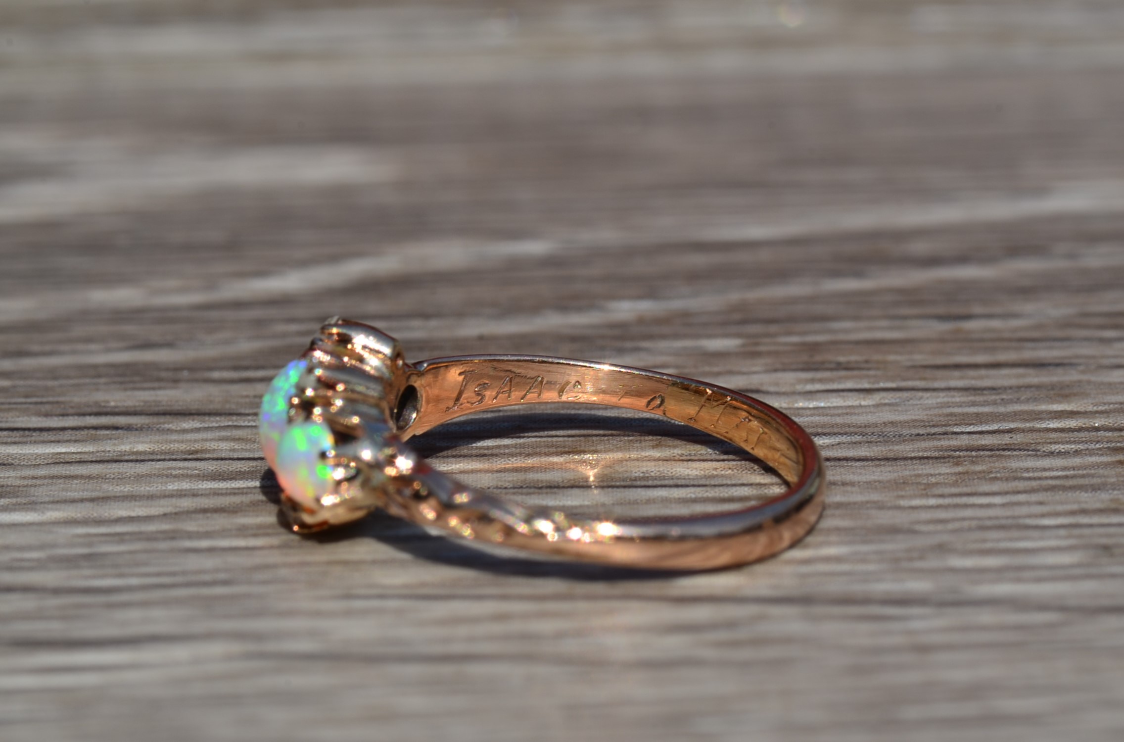 SOLD - The Montebello: Antique Edwardian Australian Opal and Rose Cut Diamond Ring - Image 4