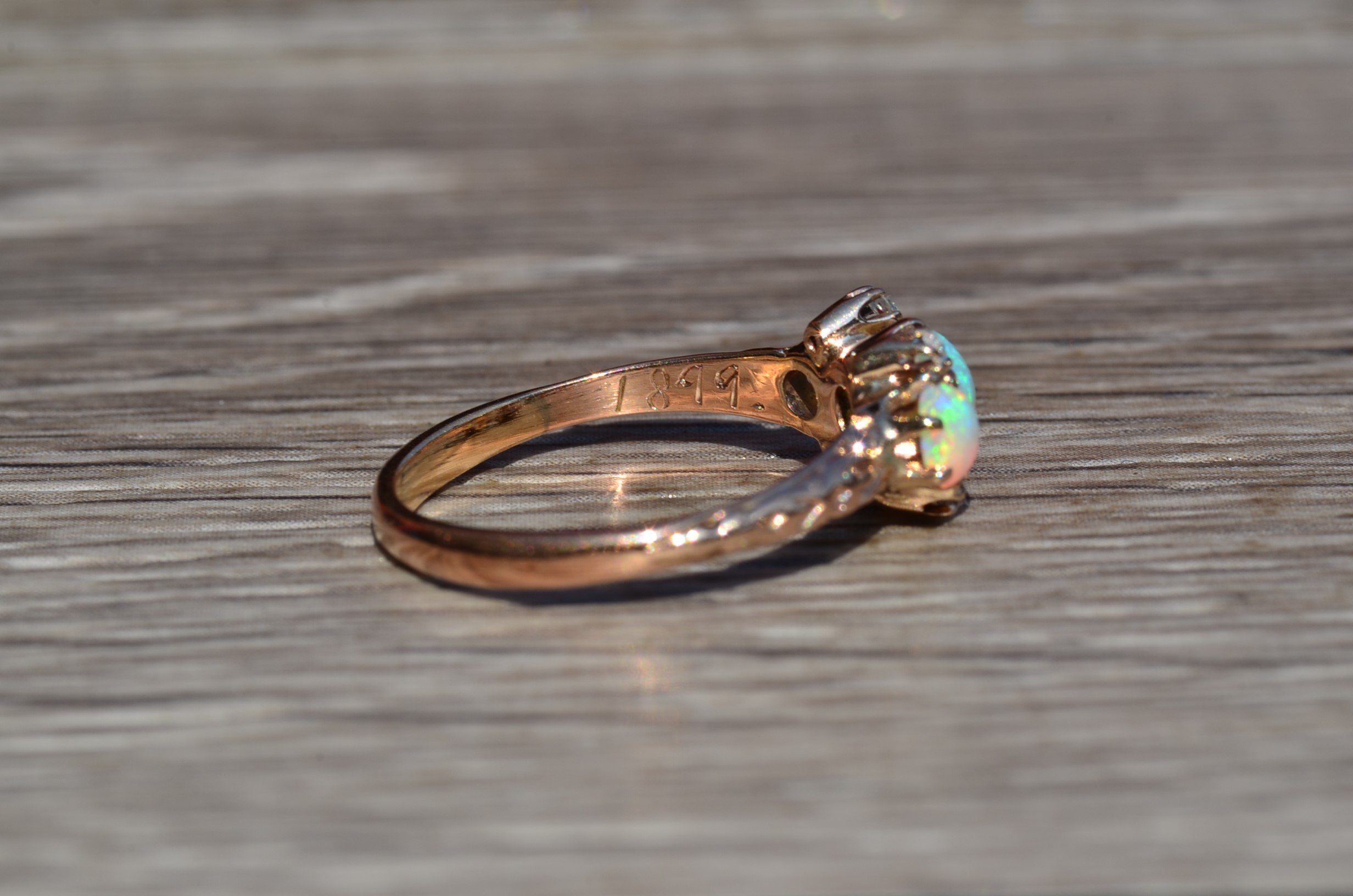SOLD - The Montebello: Antique Edwardian Australian Opal and Rose Cut Diamond Ring - Image 7
