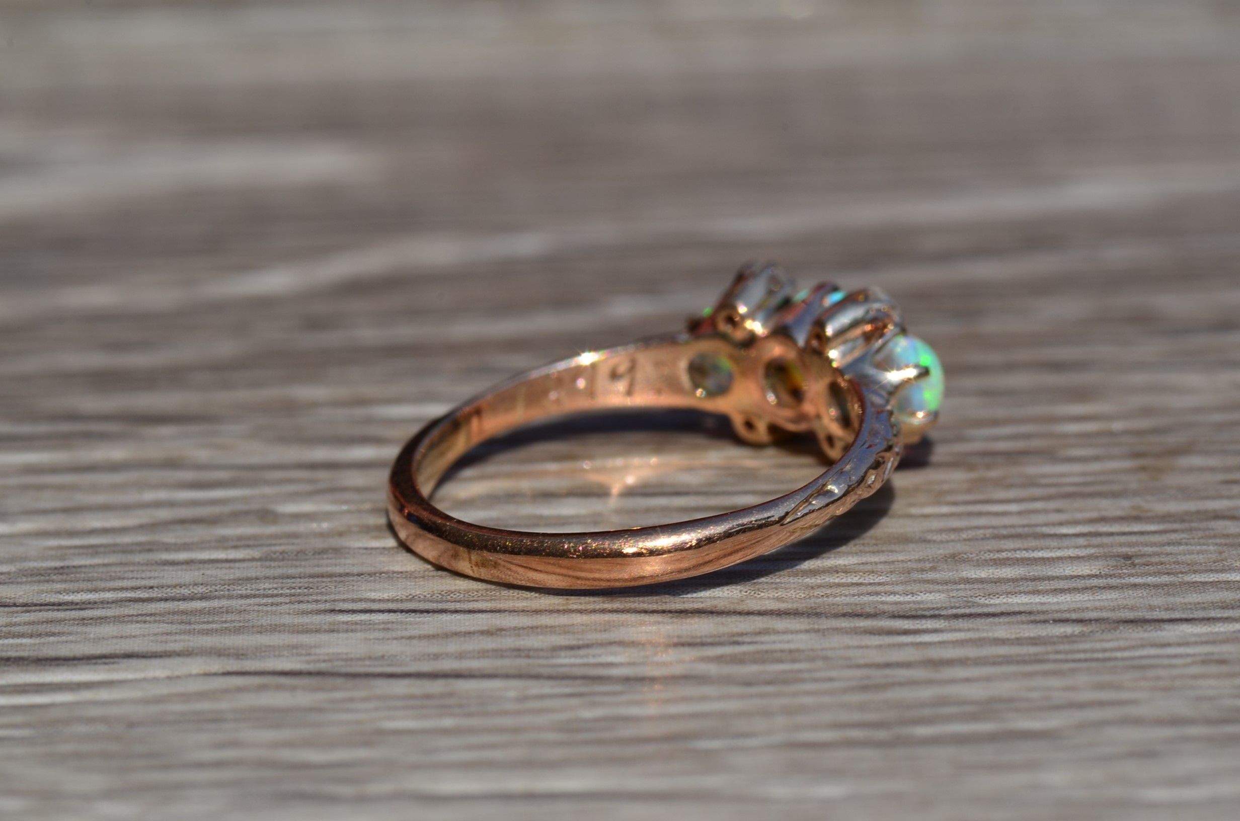 SOLD - The Montebello: Antique Edwardian Australian Opal and Rose Cut Diamond Ring - Image 6