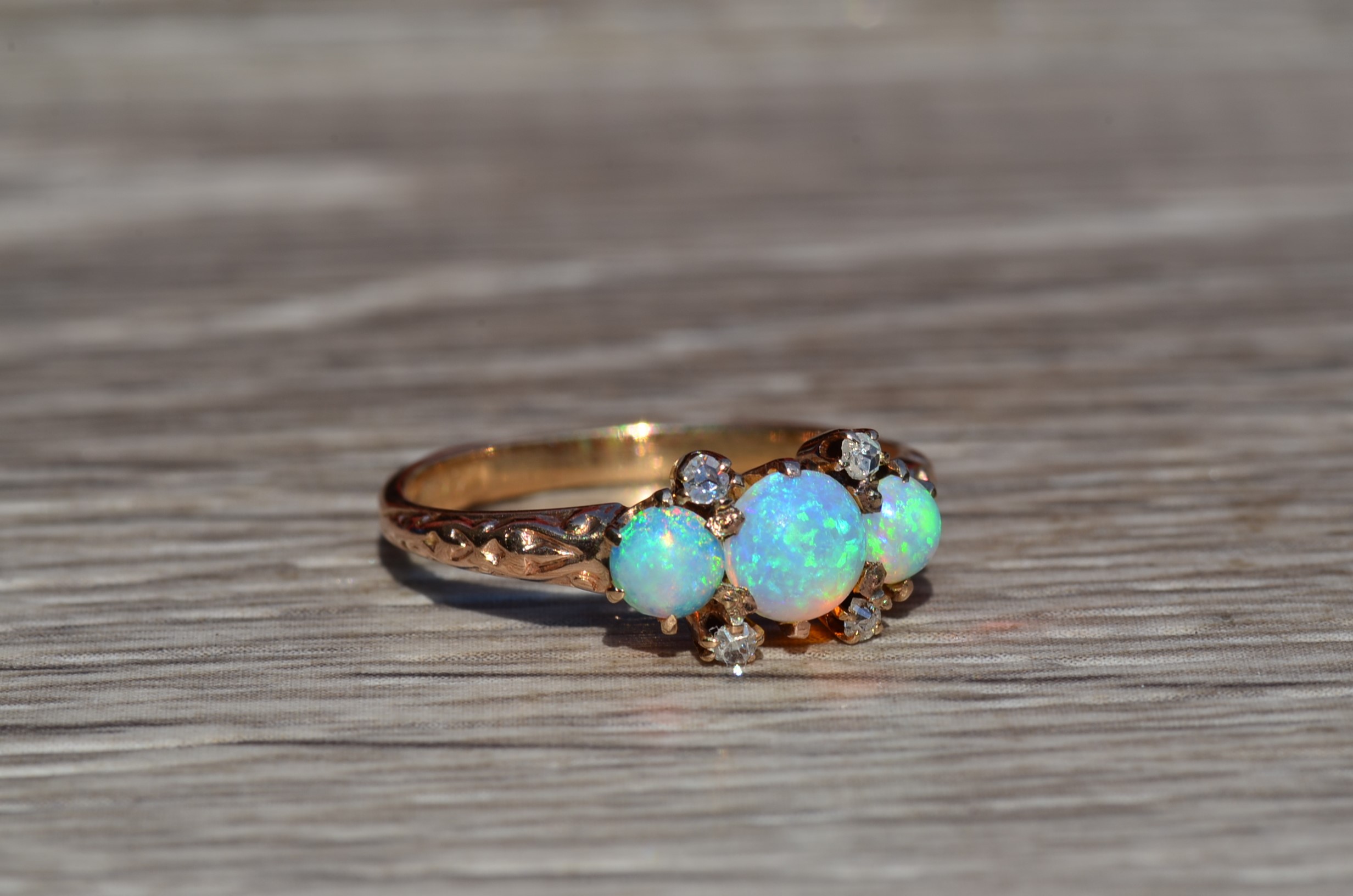 SOLD - The Montebello: Antique Edwardian Australian Opal and Rose Cut Diamond Ring - Image 8